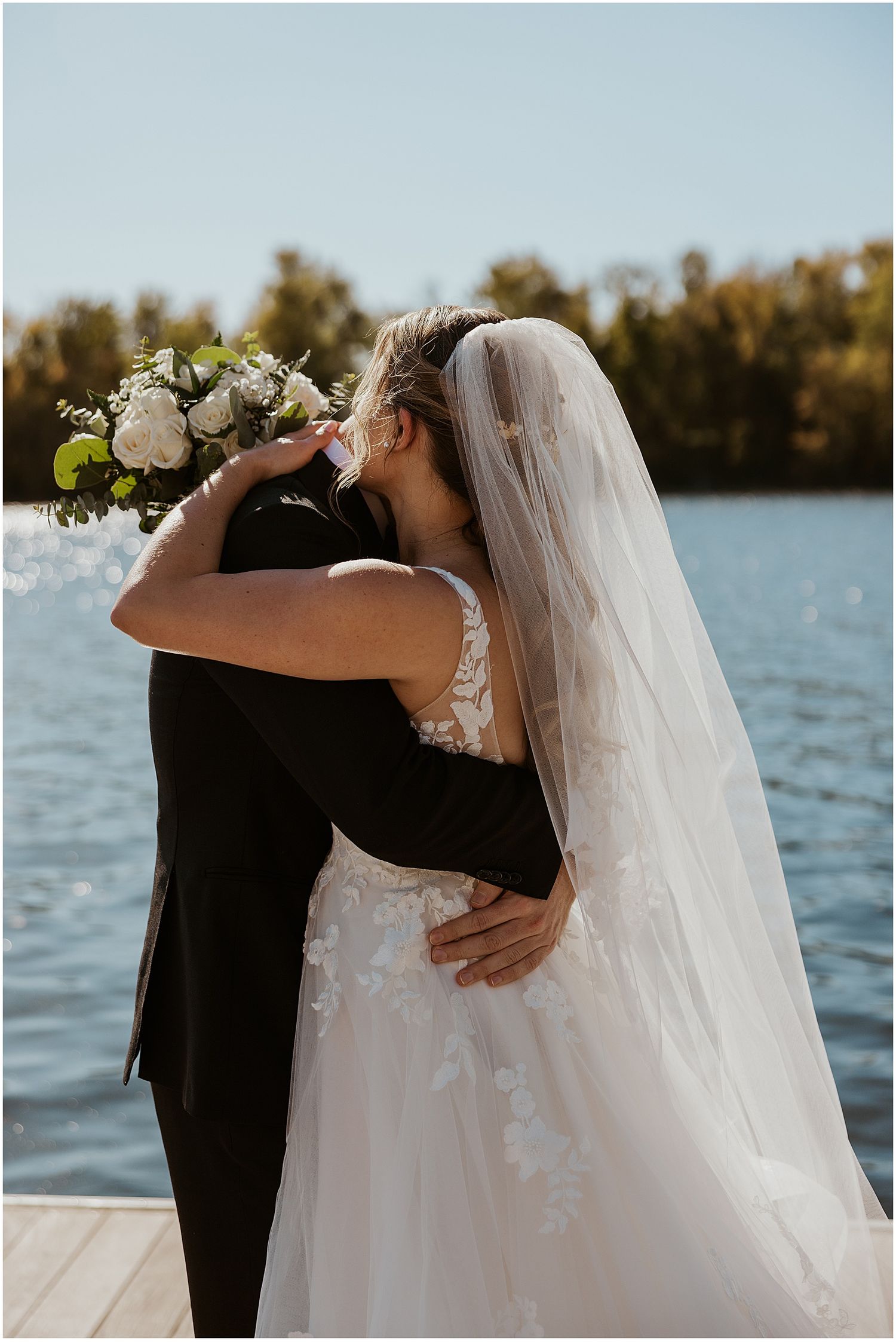 Bride and groom at their fall New England wedding