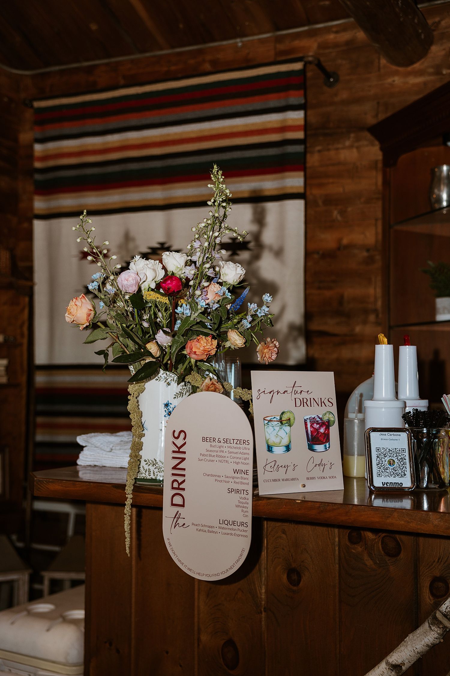 Bar setup for a NH wedding at Longlook Farm