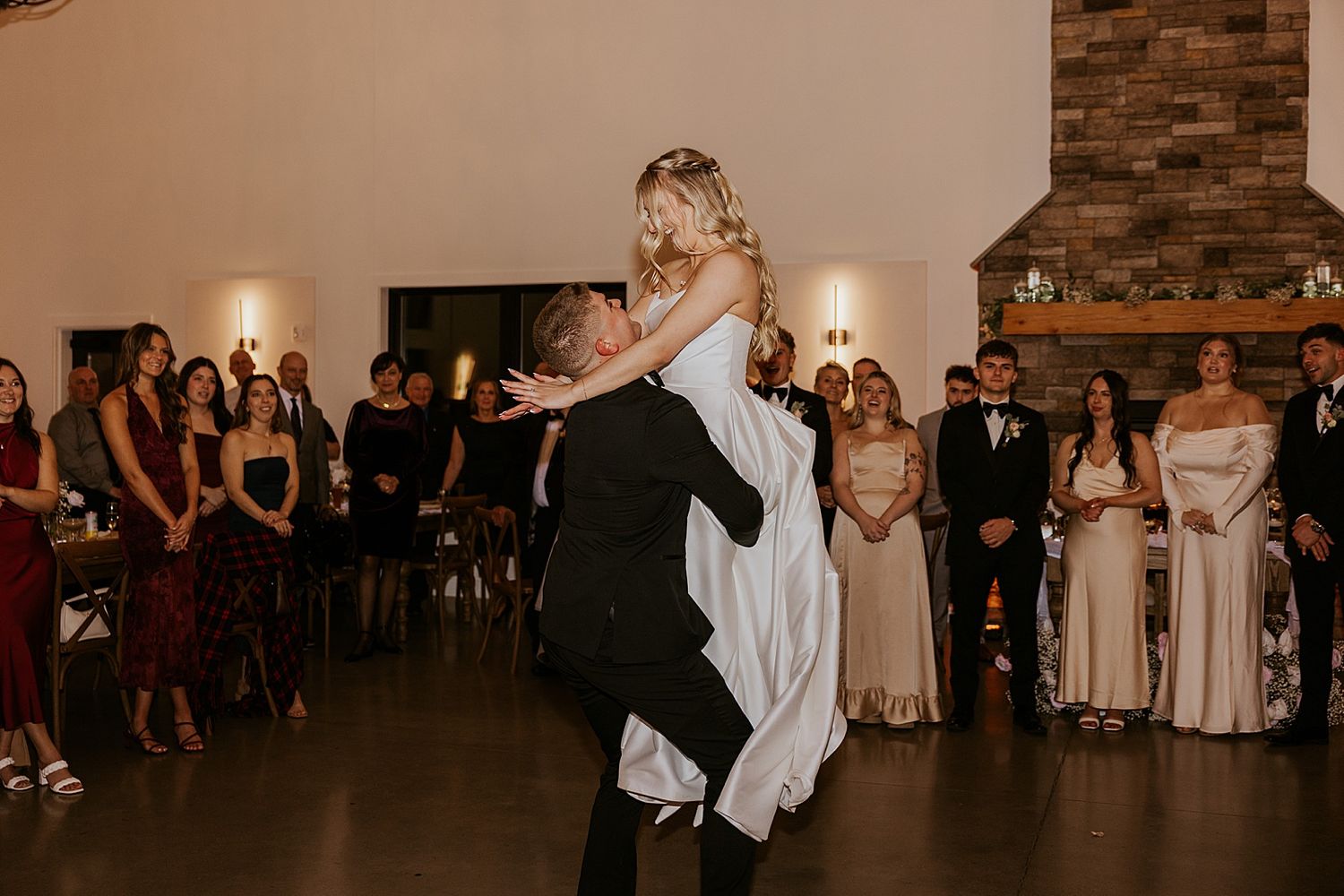 Bride and groom having their first dance at their Hyla Brook Estate wedding