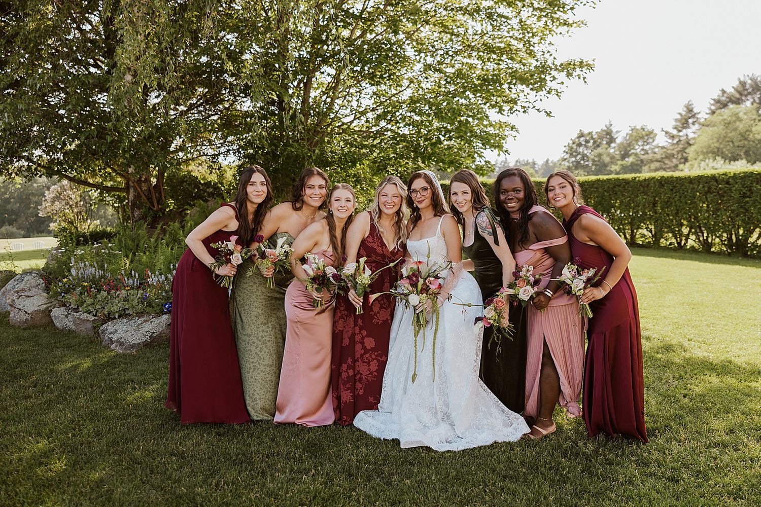 Bride and her bridesmaids at a Dell-Lea wedding in New Hampshire
