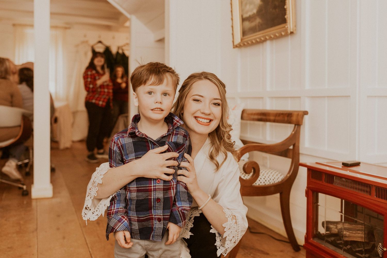 Deirdre and her nephew Colby getting ready for the wedding at The Preserve in Tamworth New Hampshire.