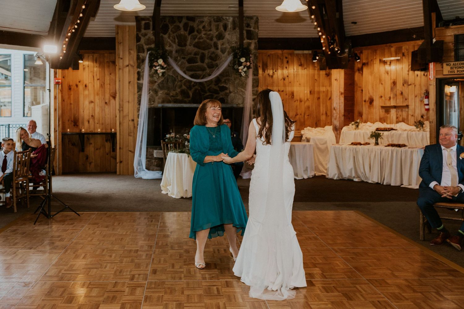 Wedding reception in the Octagon Lodge at Loon Mountain.