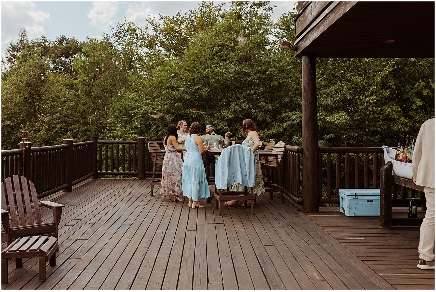 Guests enjoying cocktail hour at a Maine VRBO wedding