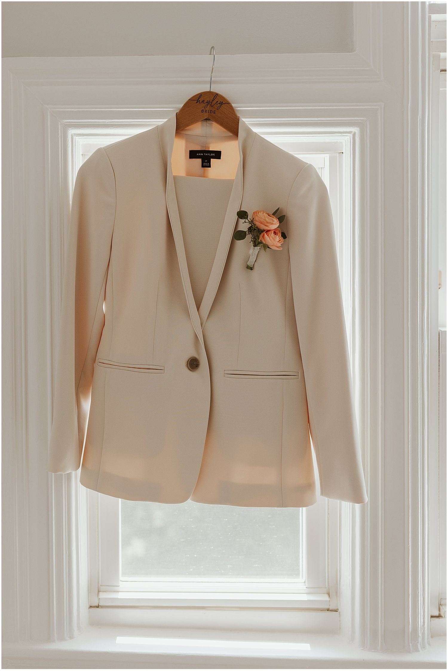 Detail photos of bride's suit for NH wedding