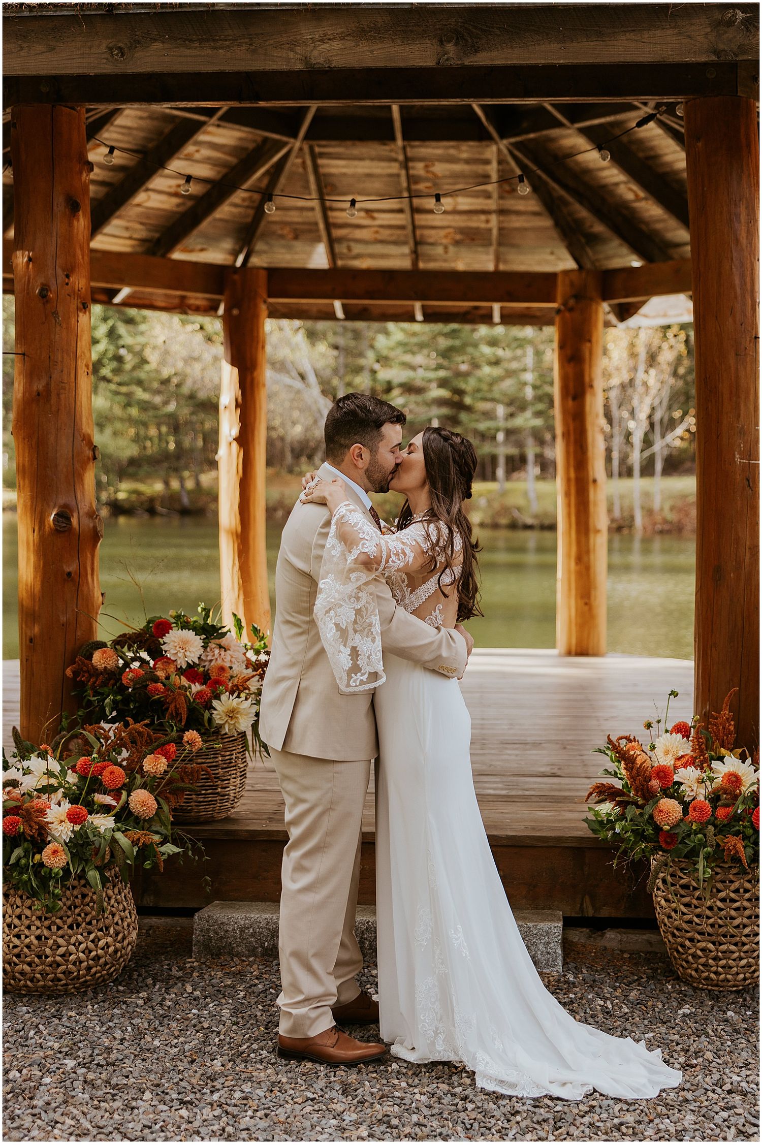 Couple at their Mohawk Falls wedding in NH