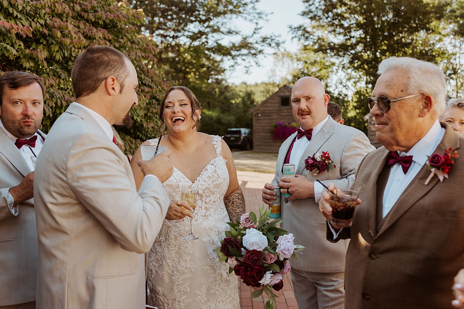 Couple enjoying cocktail hour at their New Hampshire wedding