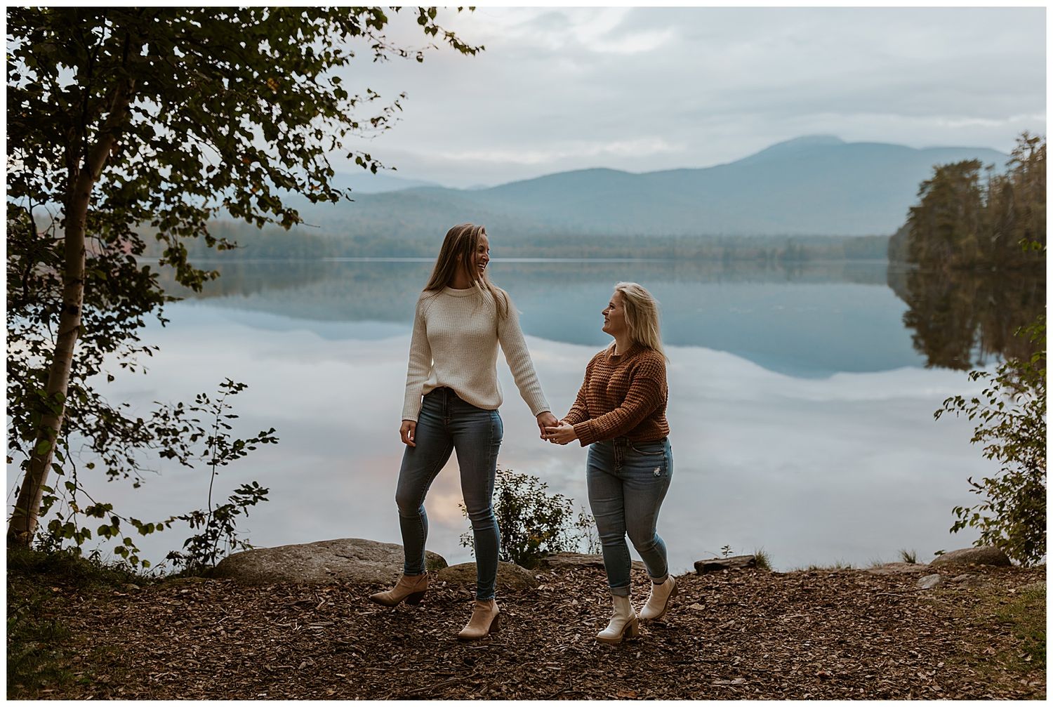 Exploring Lake Chocorua during engagement pictures
