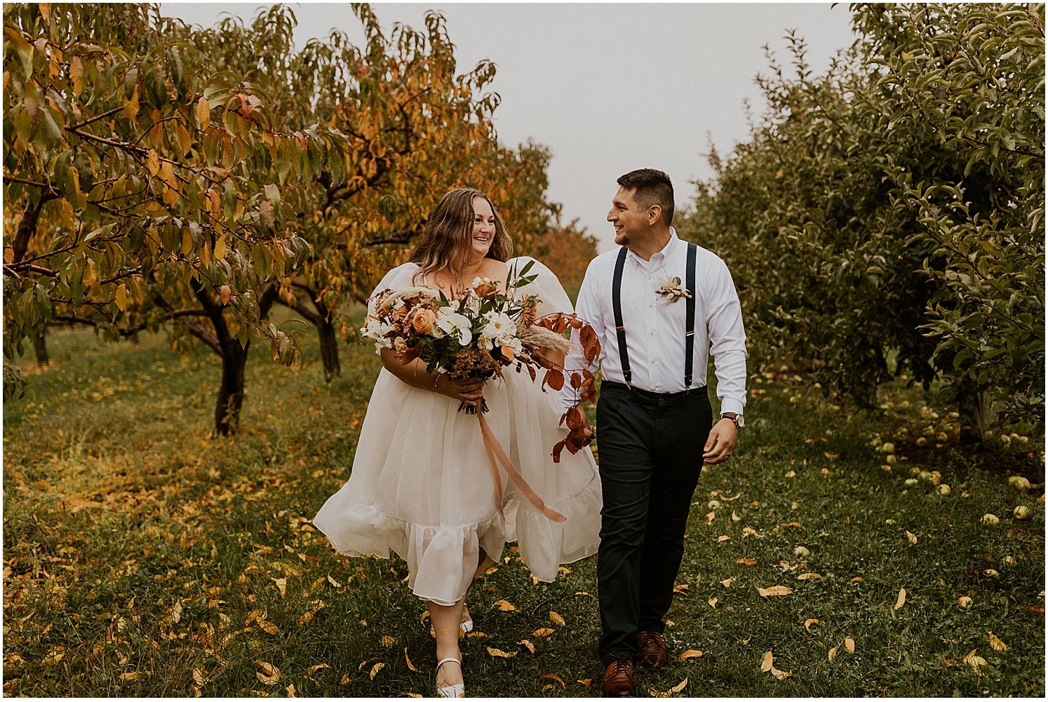 Bride and groom at their New England fall elopement