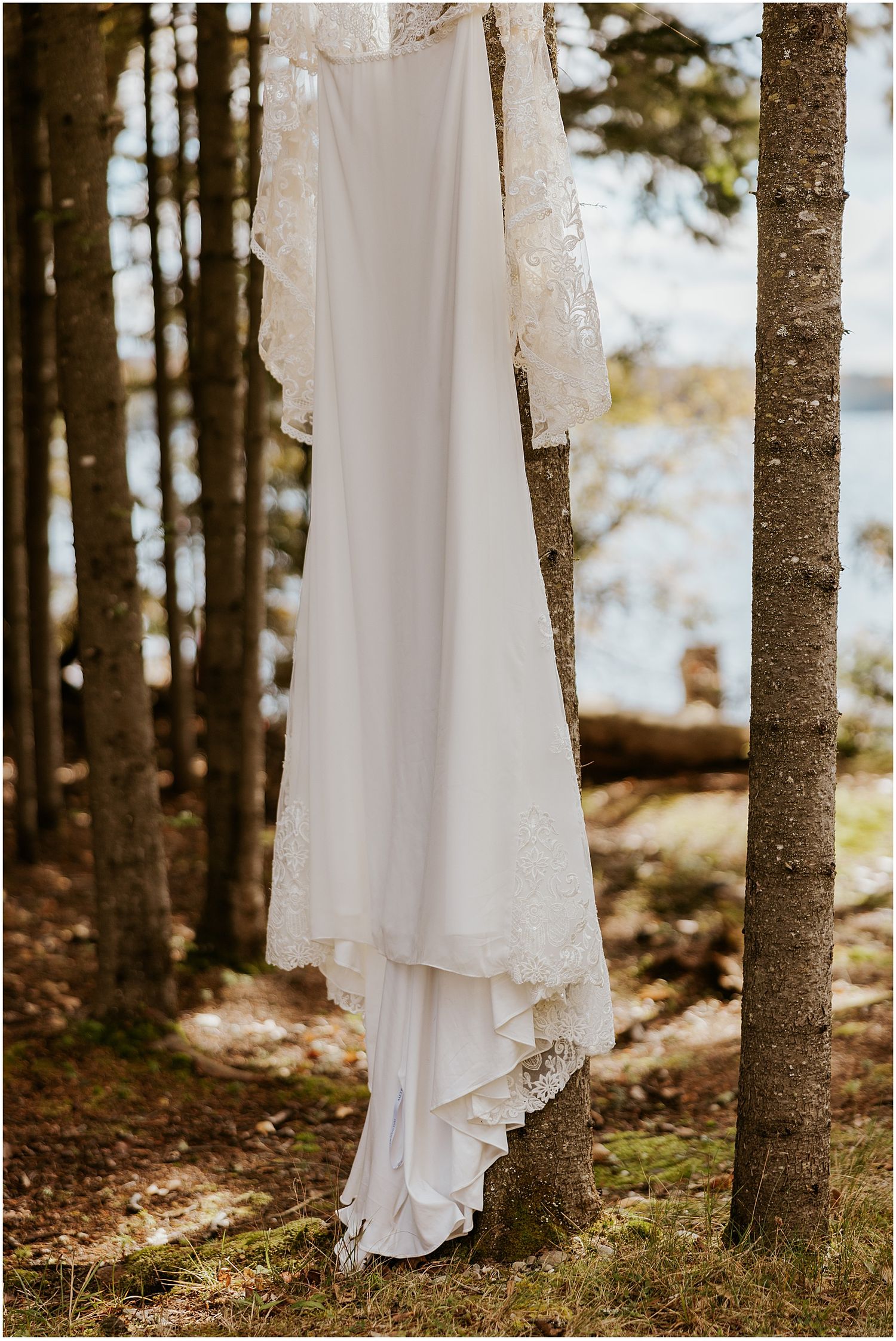 Boho wedding gown at Mohawk Falls, an outdoor wedding venue in NH