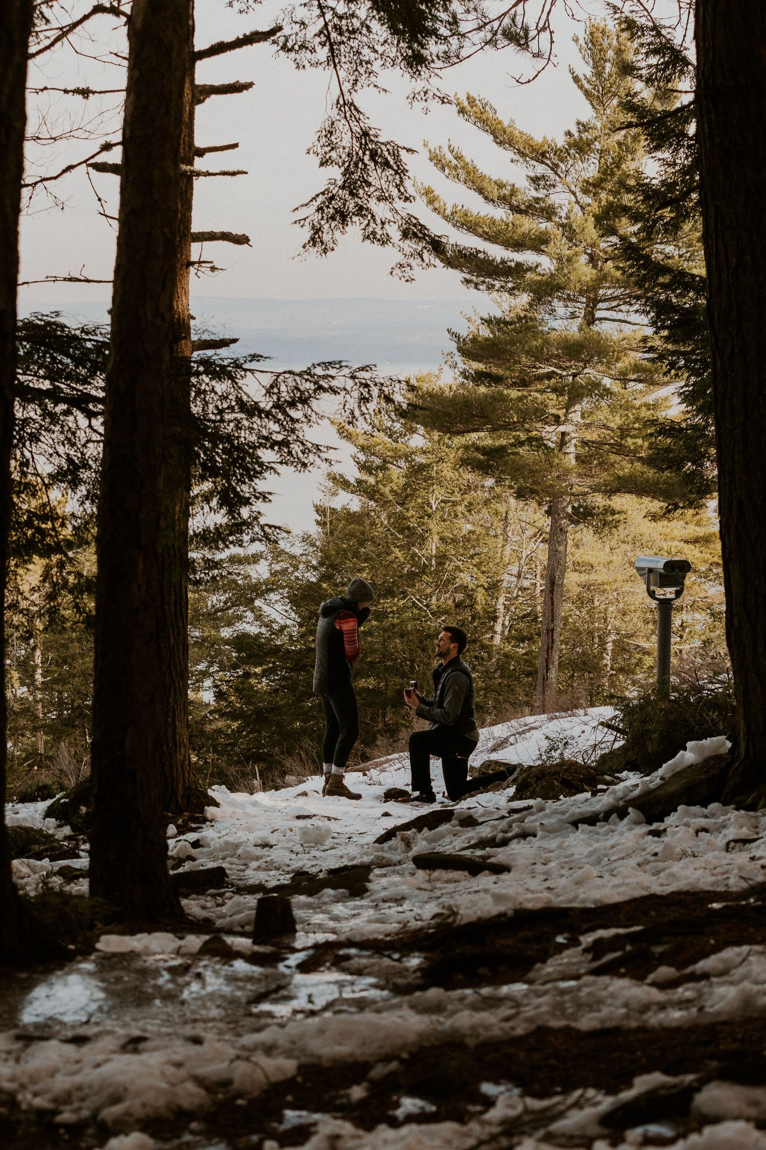 Ivan proposing to his girlfriend Kirsten on the Lockes Hill Trail in Gilford NH.