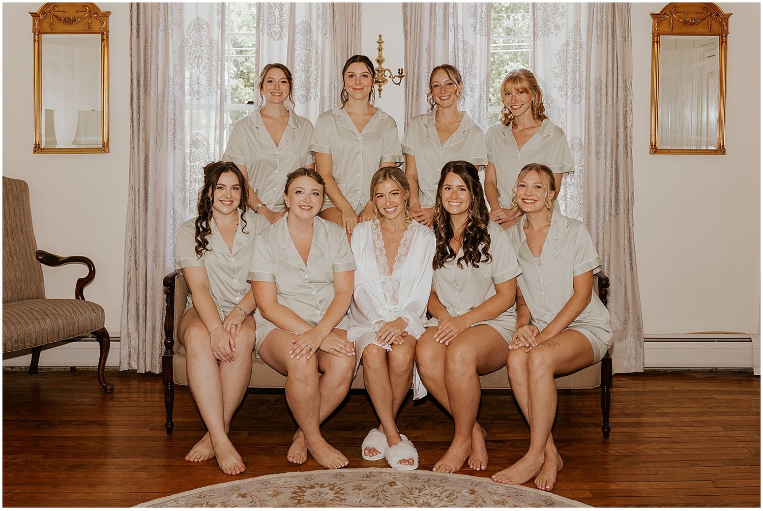 Bride and bridesmaids getting ready for a wedding in NH at the Winthrop Carter House