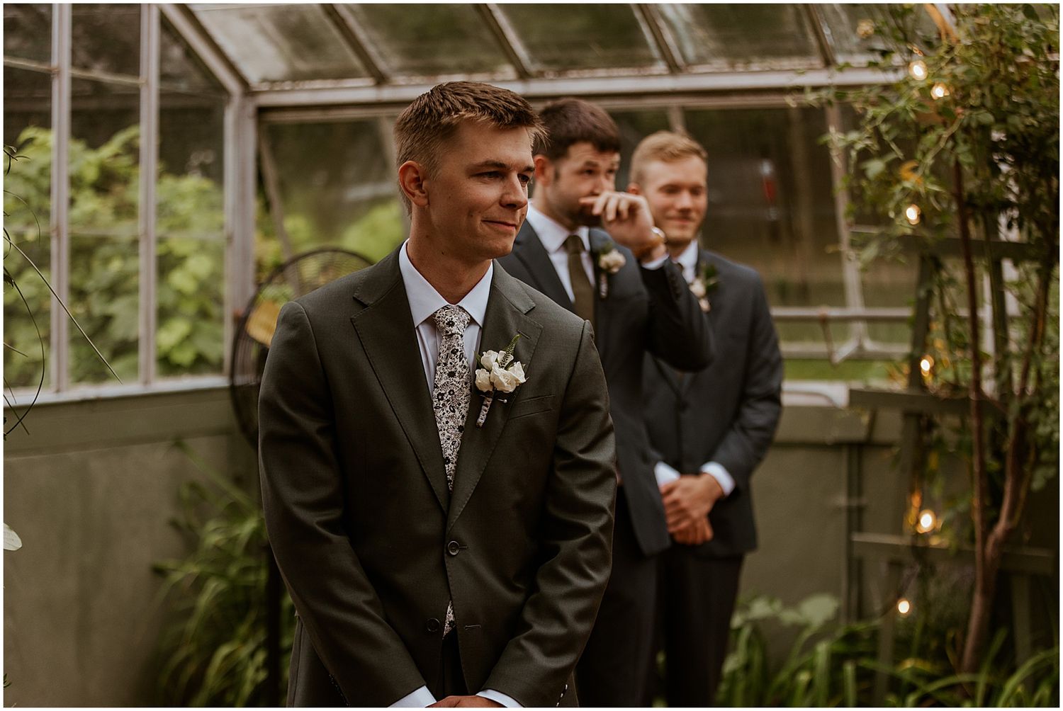Groom waiting for bride to walk down the aisle NH wedding
