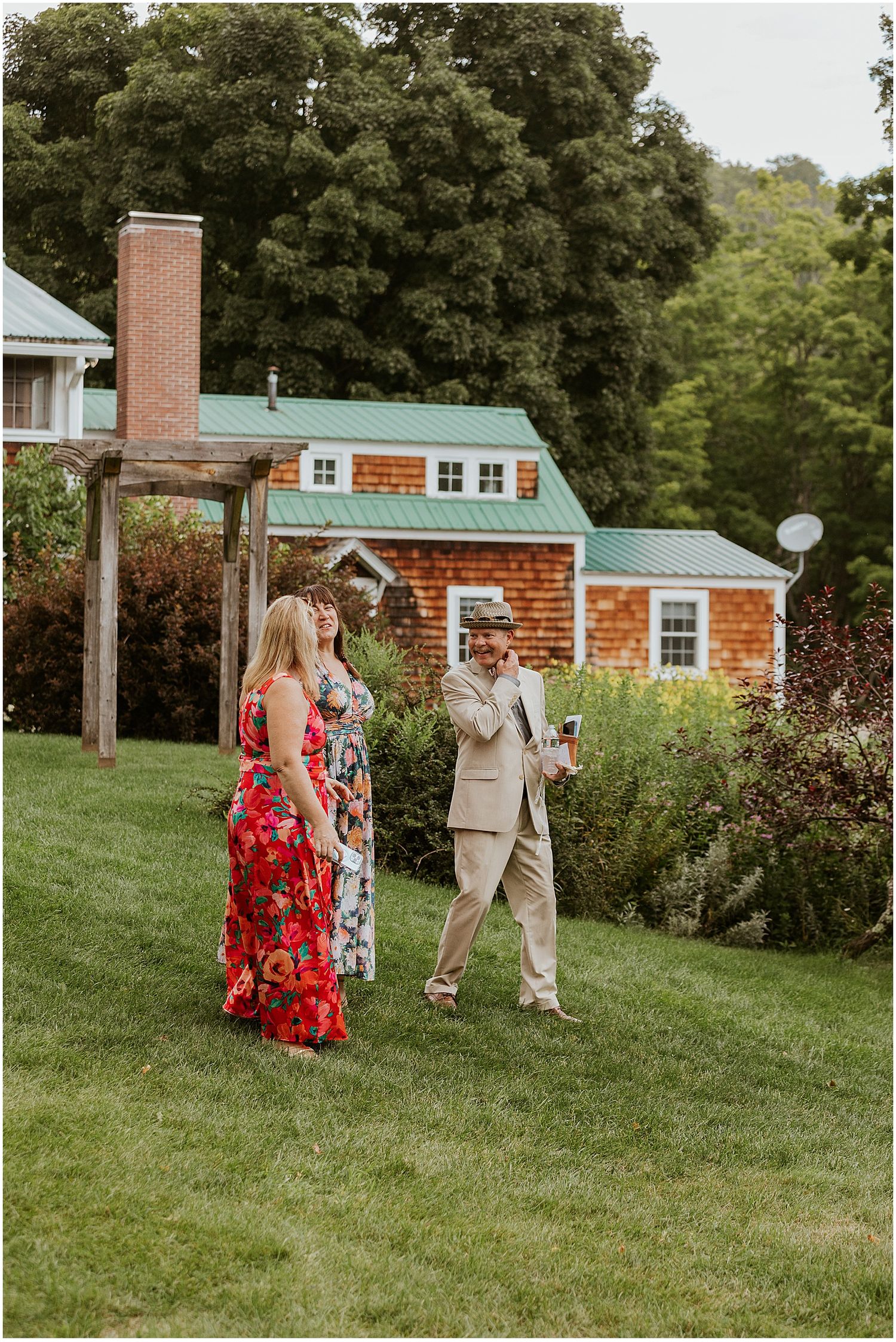 Wedding guests at the outdoor wedding venue in NH Locke Falls Farm