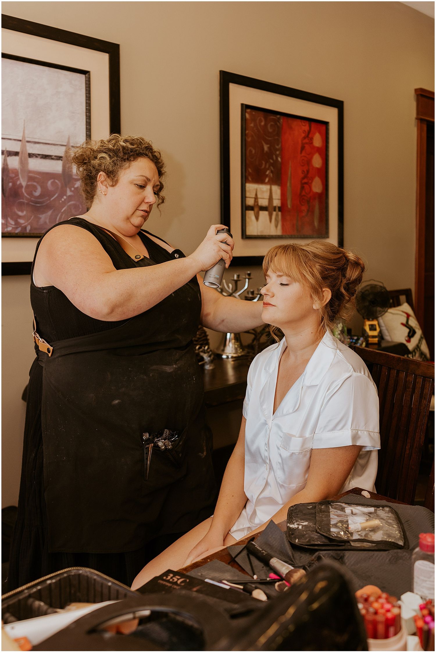 Bride getting ready for her Maine wedding