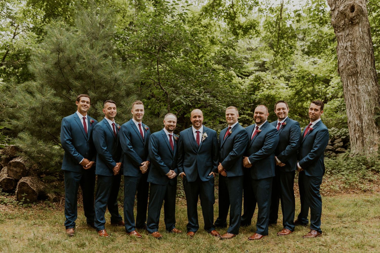 A groomsmen group photo at Wright's Mill Farm in Canterbury Connecticut.