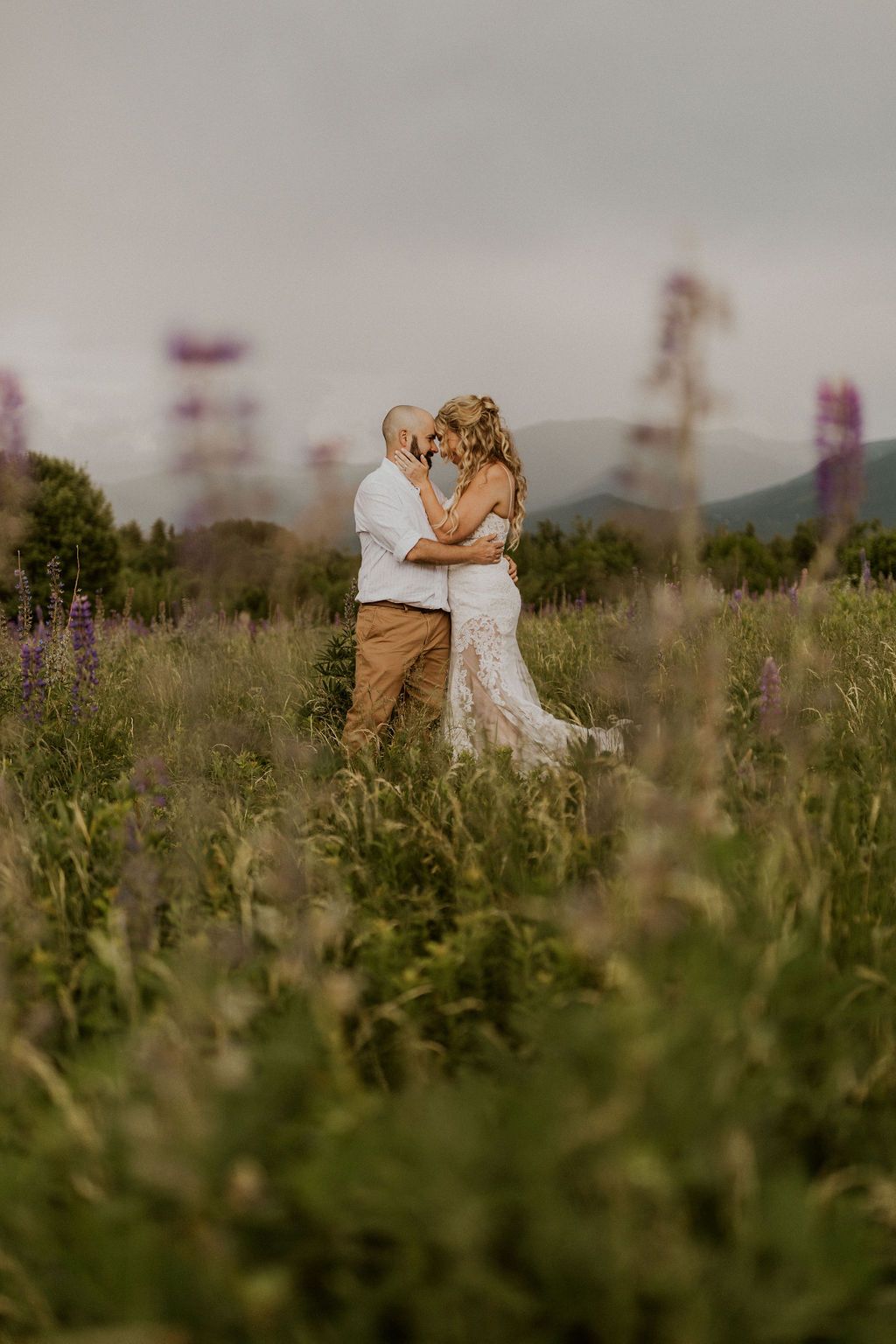 White Mountain elopement lupine field New Hampshire