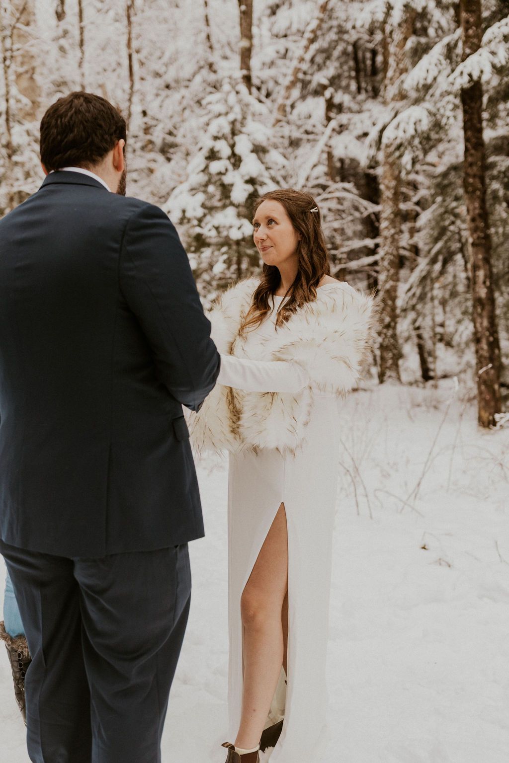 Snowy elopement ceremony NH