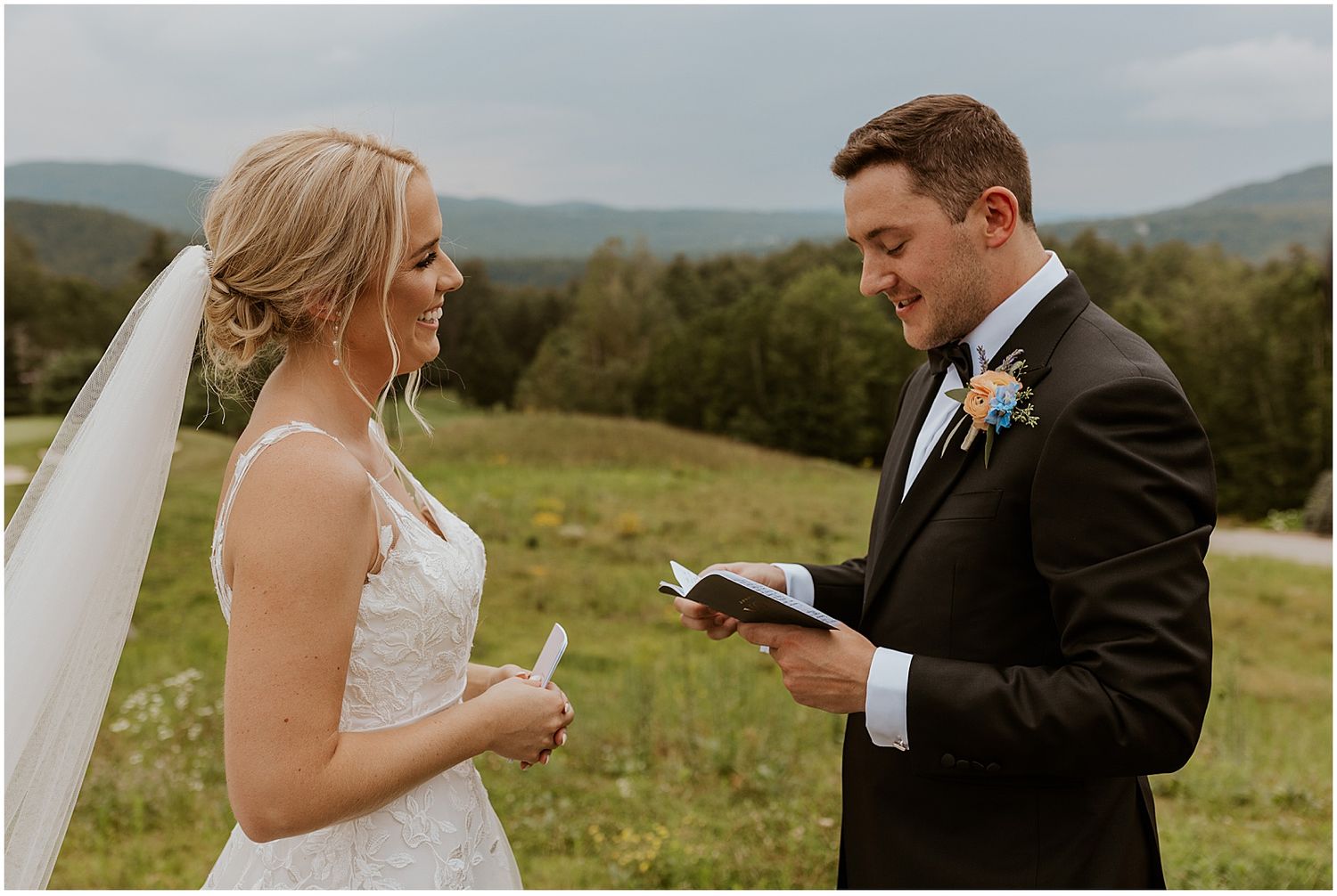 NH couple exchanging private vows at their Owl's Nest Resort wedding