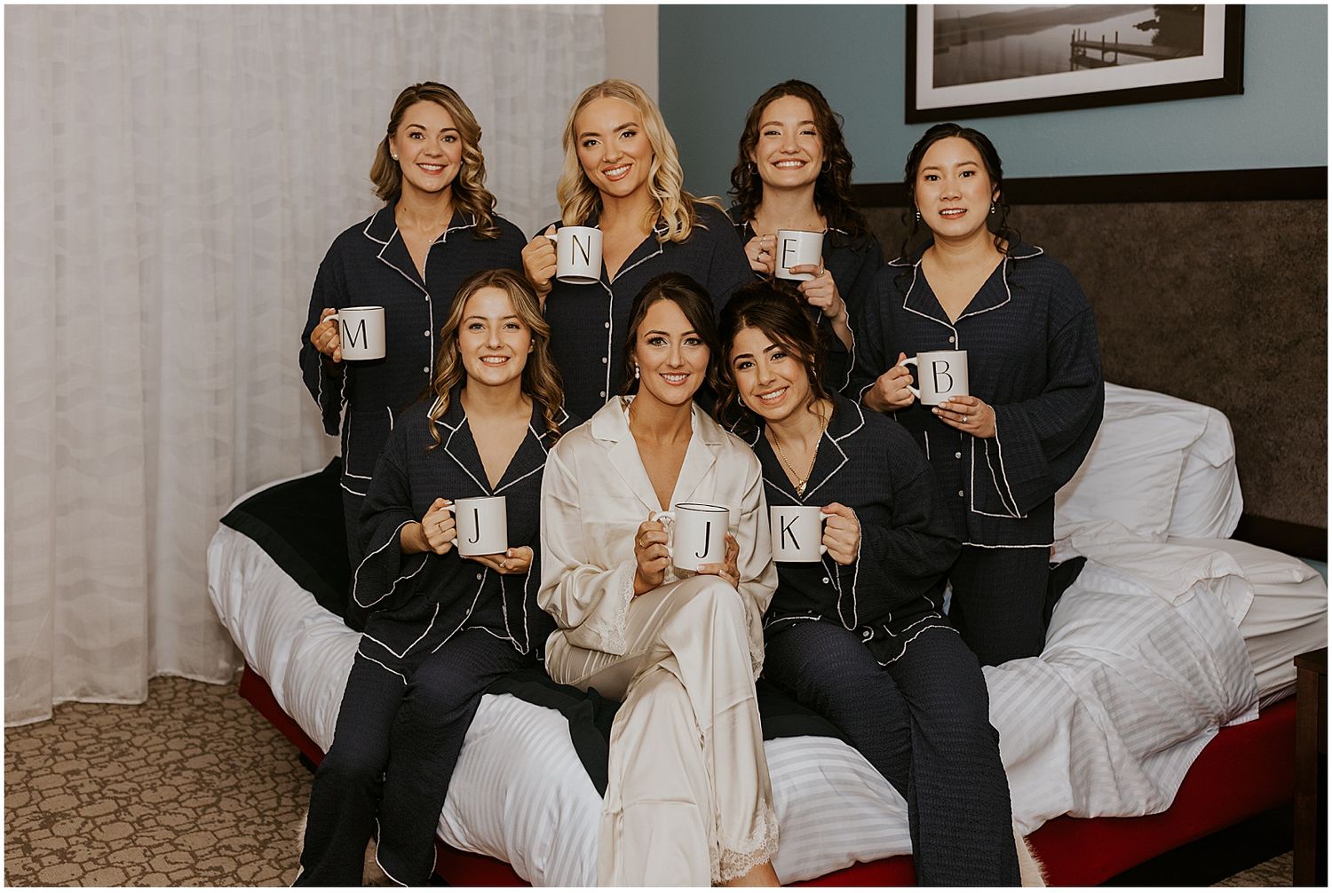 Bride getting ready with her bridesmaids at the River Walk Resort at Loon Mountain