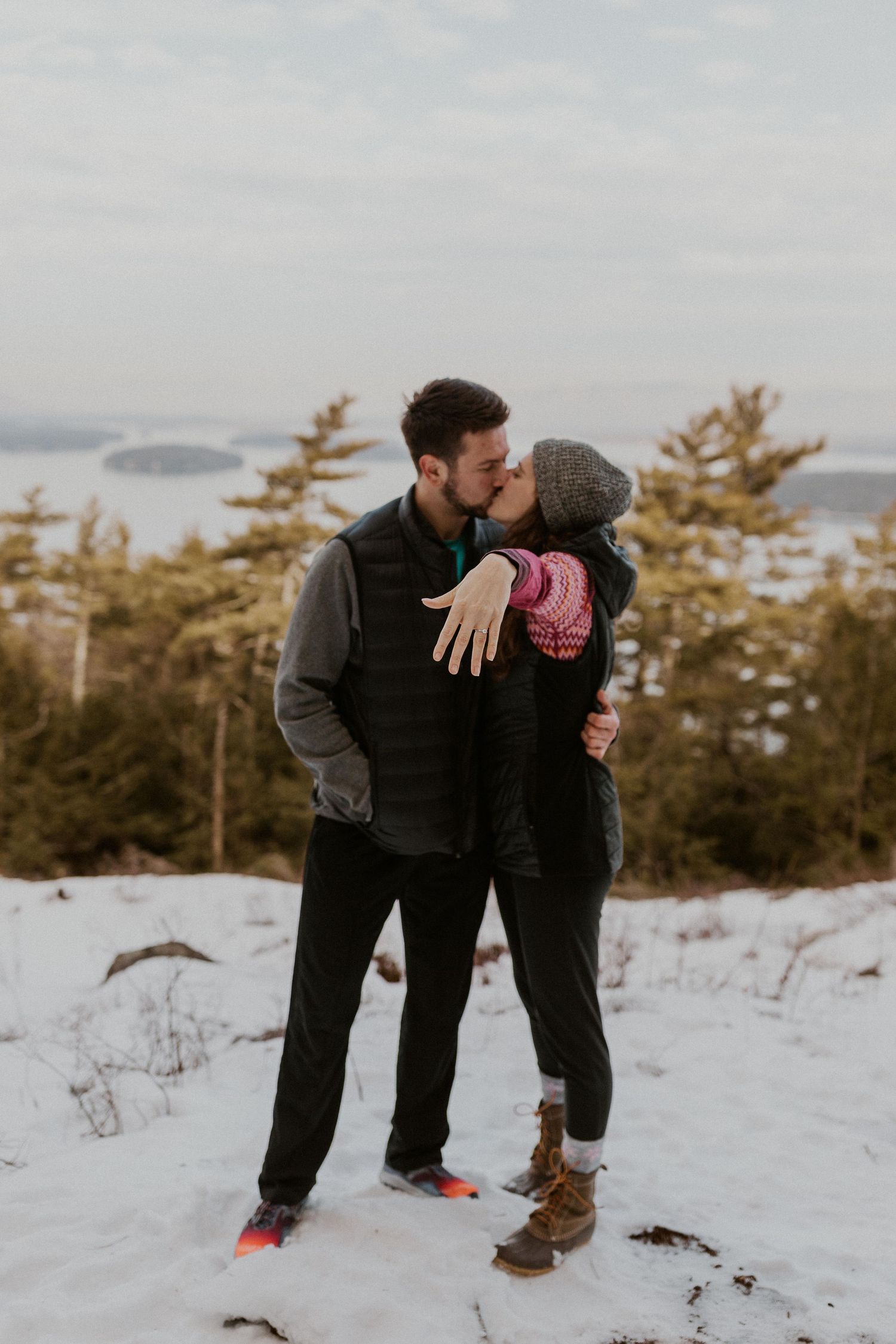 Kirsten and Ivan showing off her new engagement ring! Ivan proposed in Gilford New Hampshire on a scenic trail.