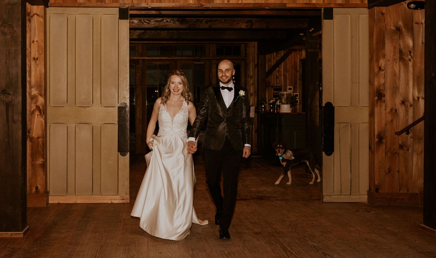 Deirdre and Brodie being welcomed to their reception at The Preserve in Tamworth New Hampshire.