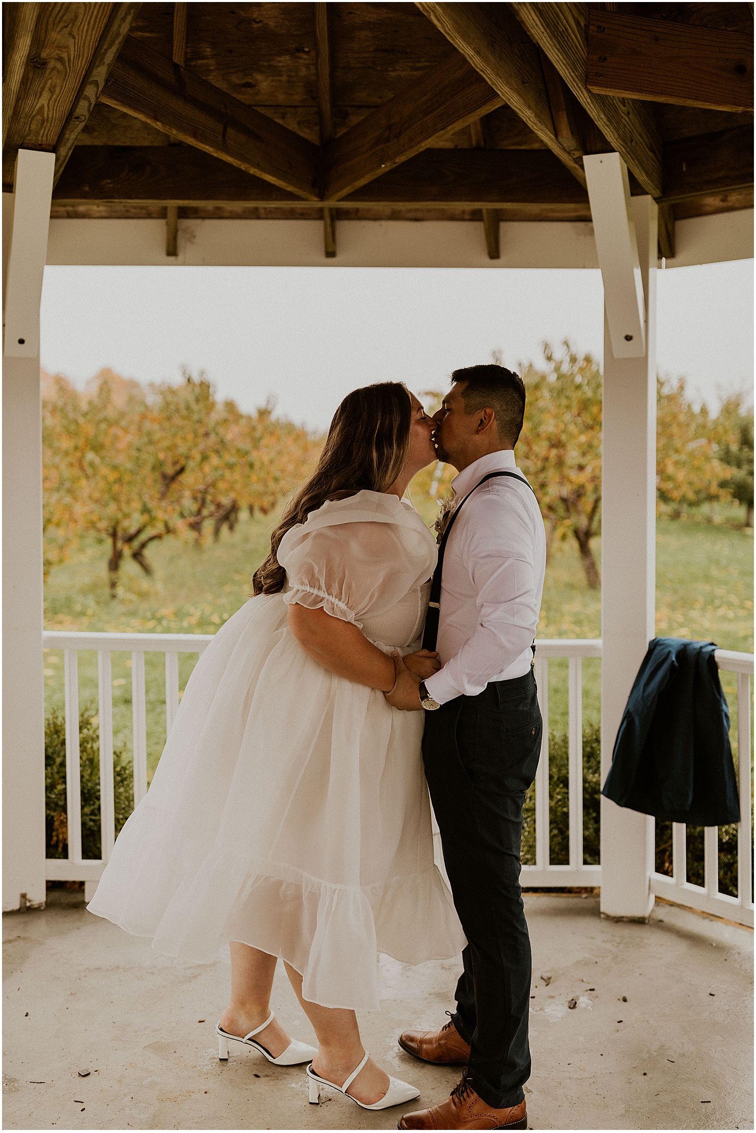Bride and groom eloping in New England