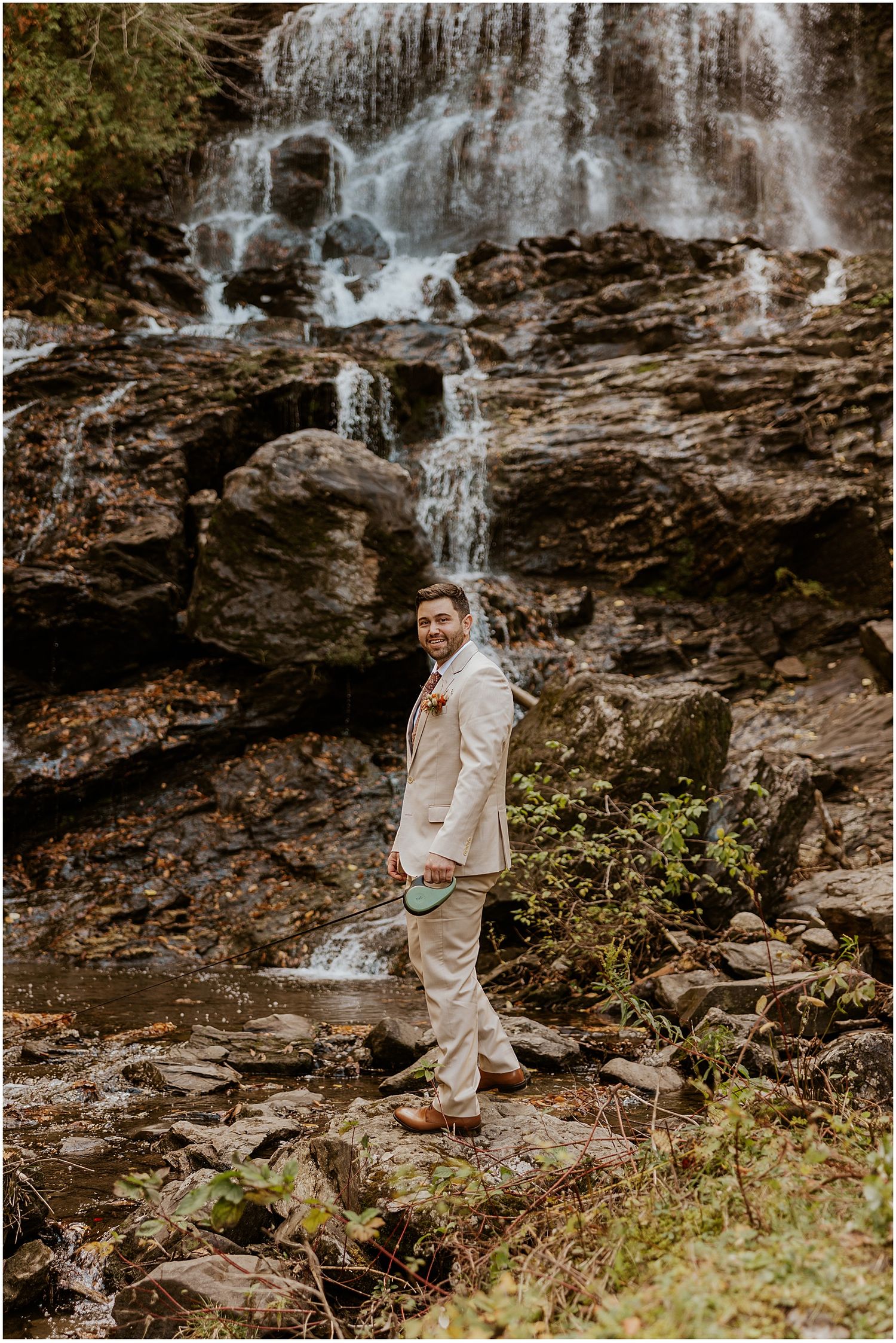 Groom at his NH wedding in nature Robin Easler Photography