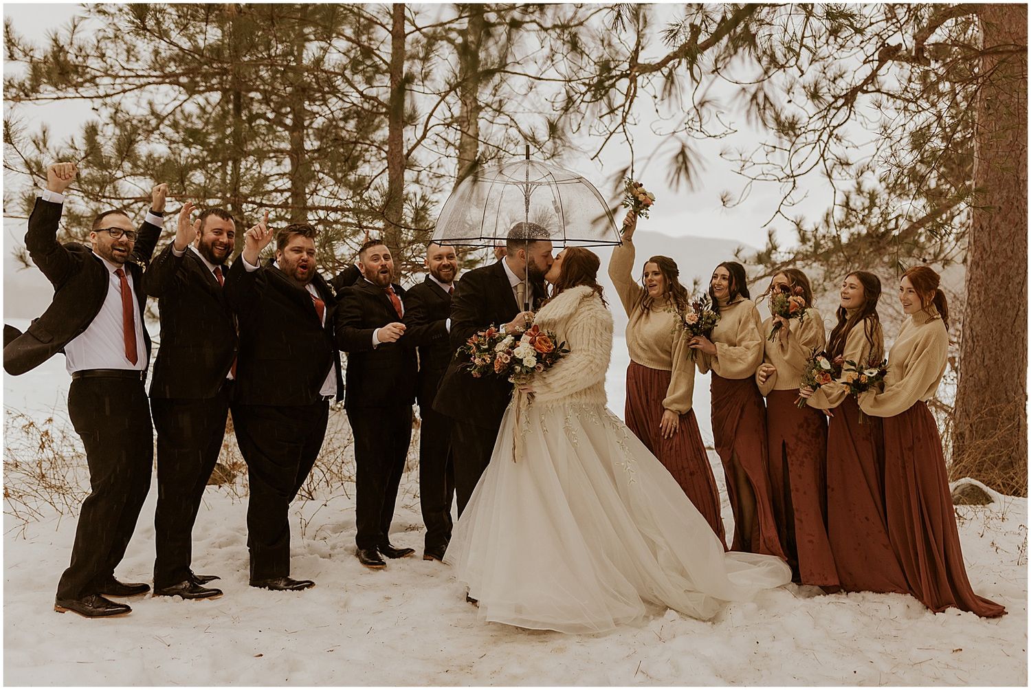 Wedding party at NH winter wedding