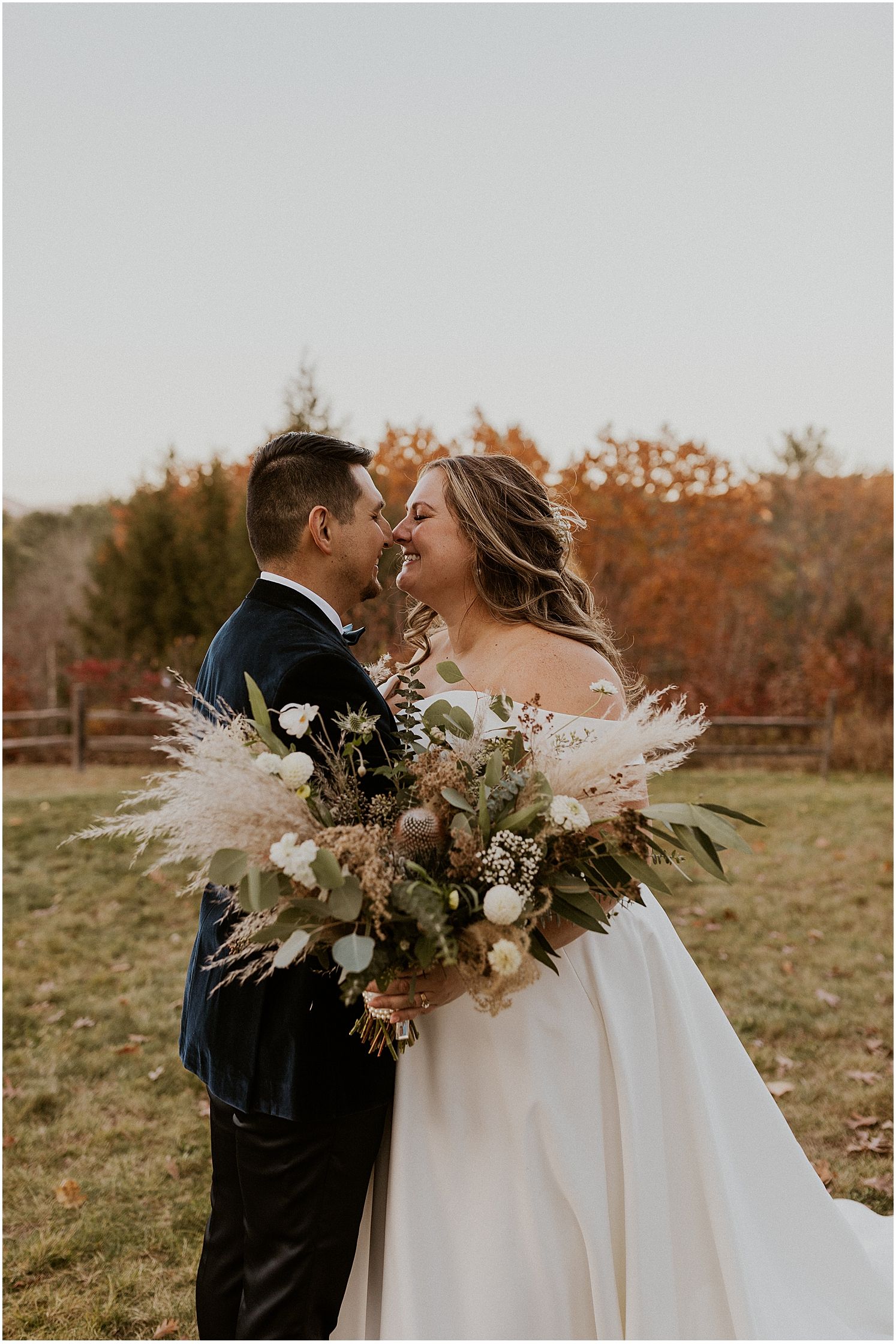 Bride and groom portraits NH fall wedding