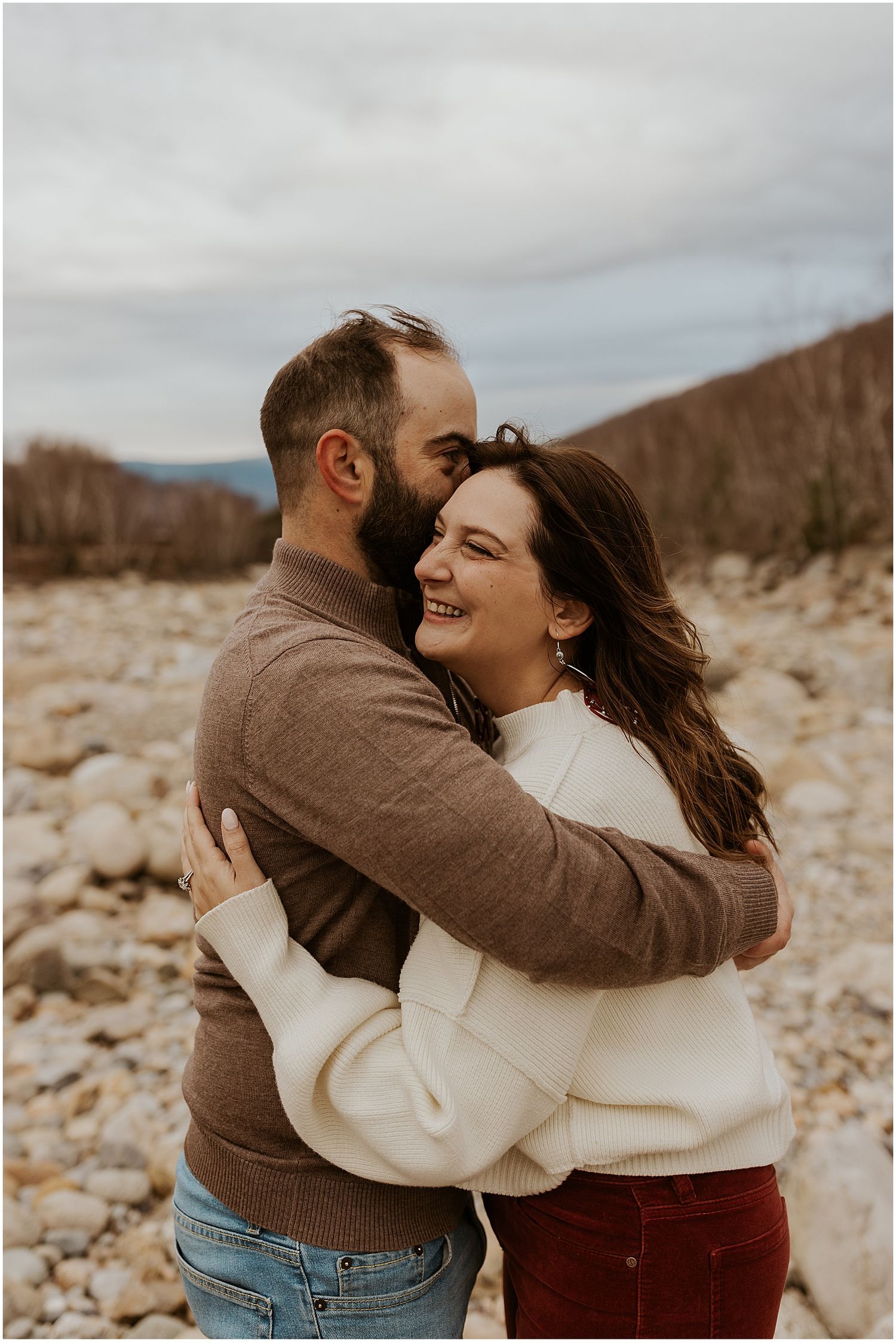 NH couple taking engagement photos in the White Mountains