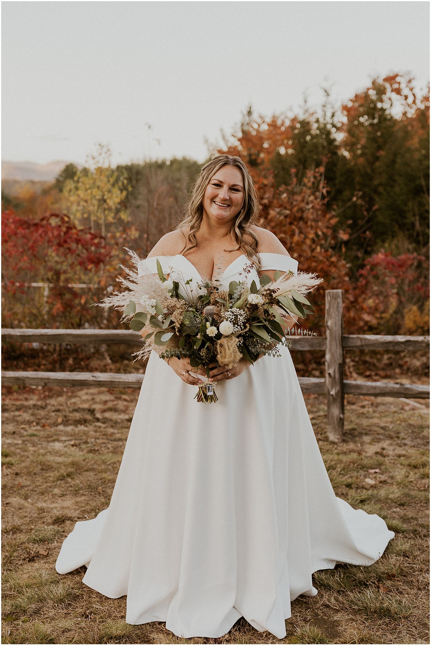 Bride with her fall bouquet NH wedding