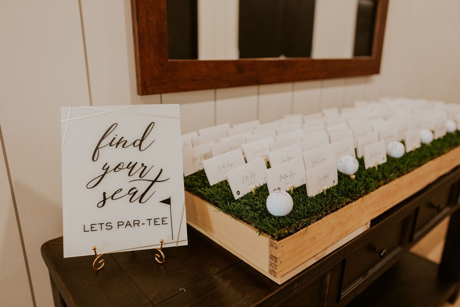 The seating chart for the wedding reception that reads It's time to par-tee