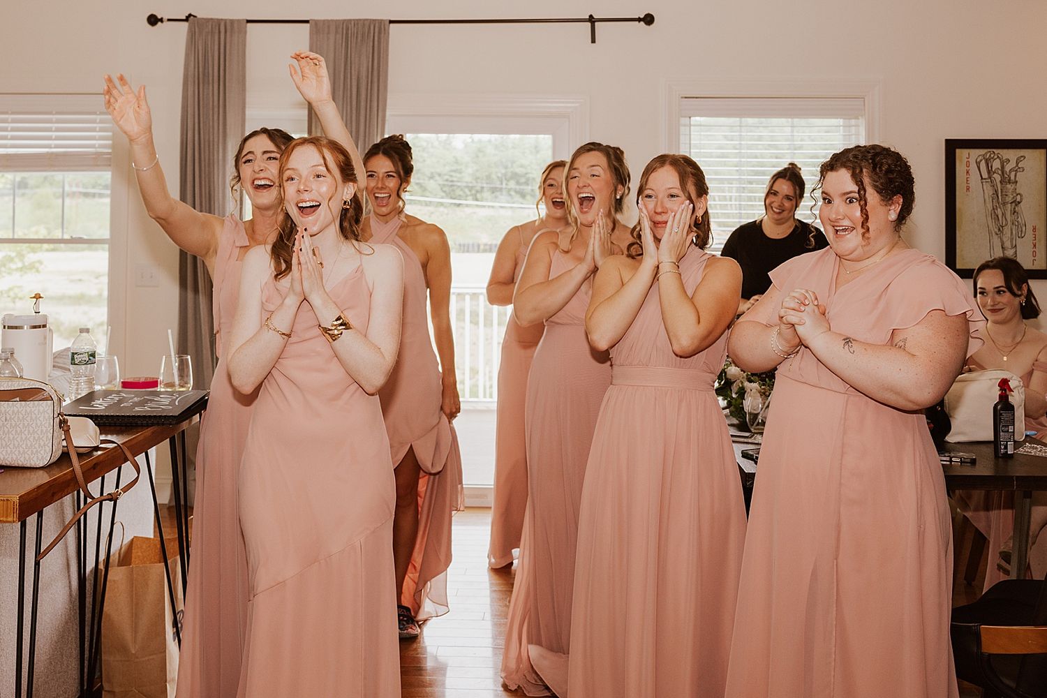Bridesmaids seeing the bride for the first time at a New Hampshire wedding