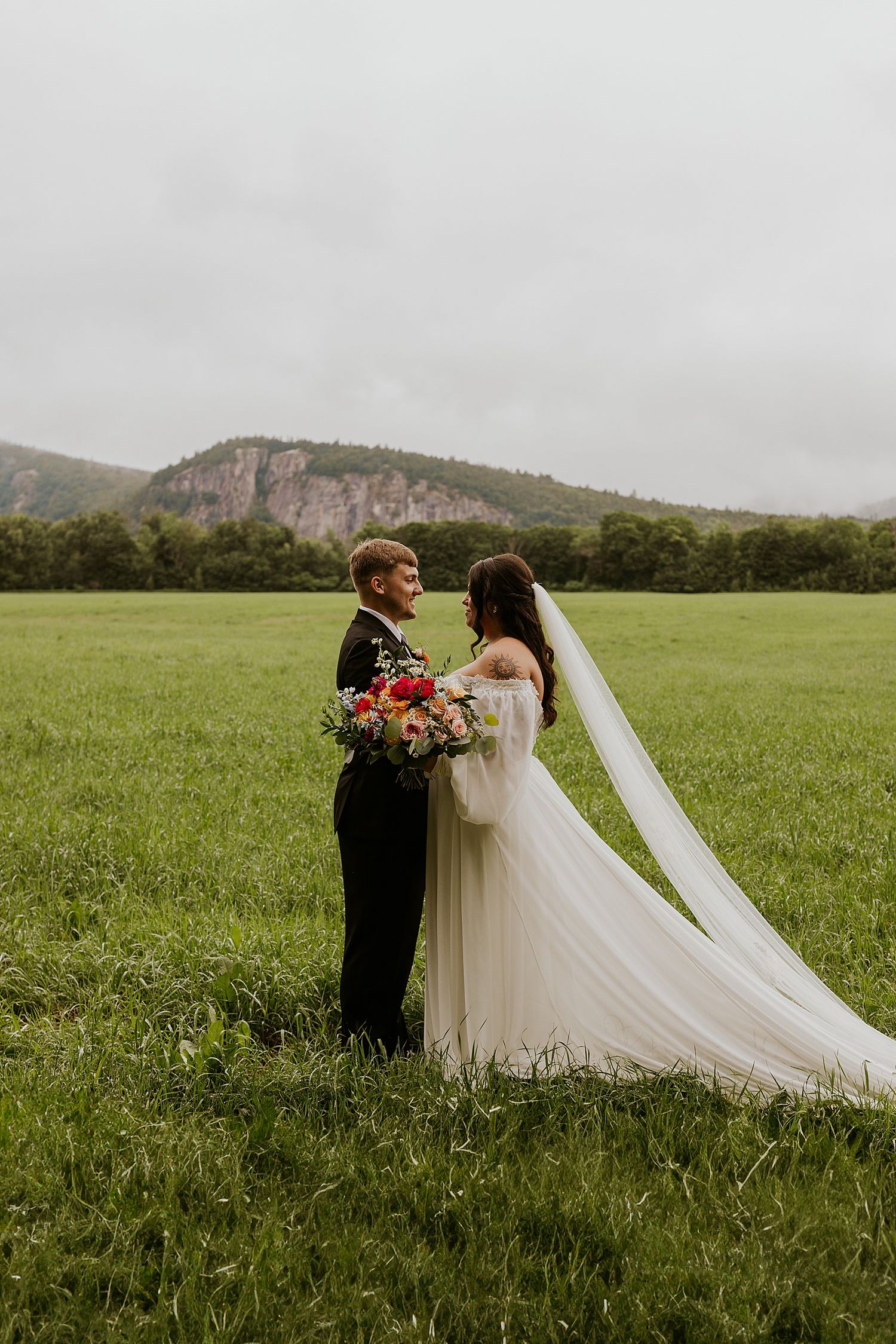 Bride and groom at their NH White Mountain wedding