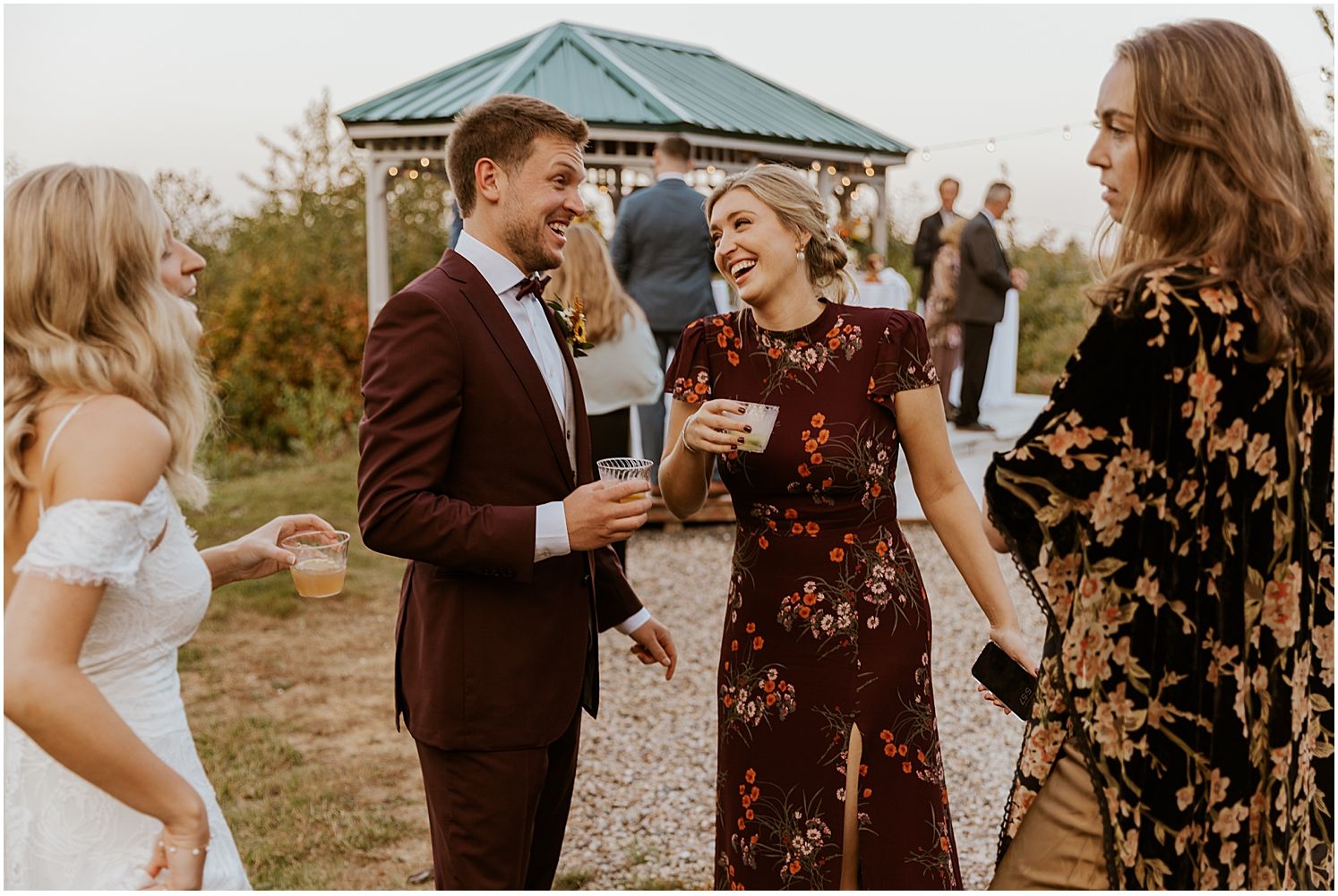 Cocktail hour at New England micro wedding
