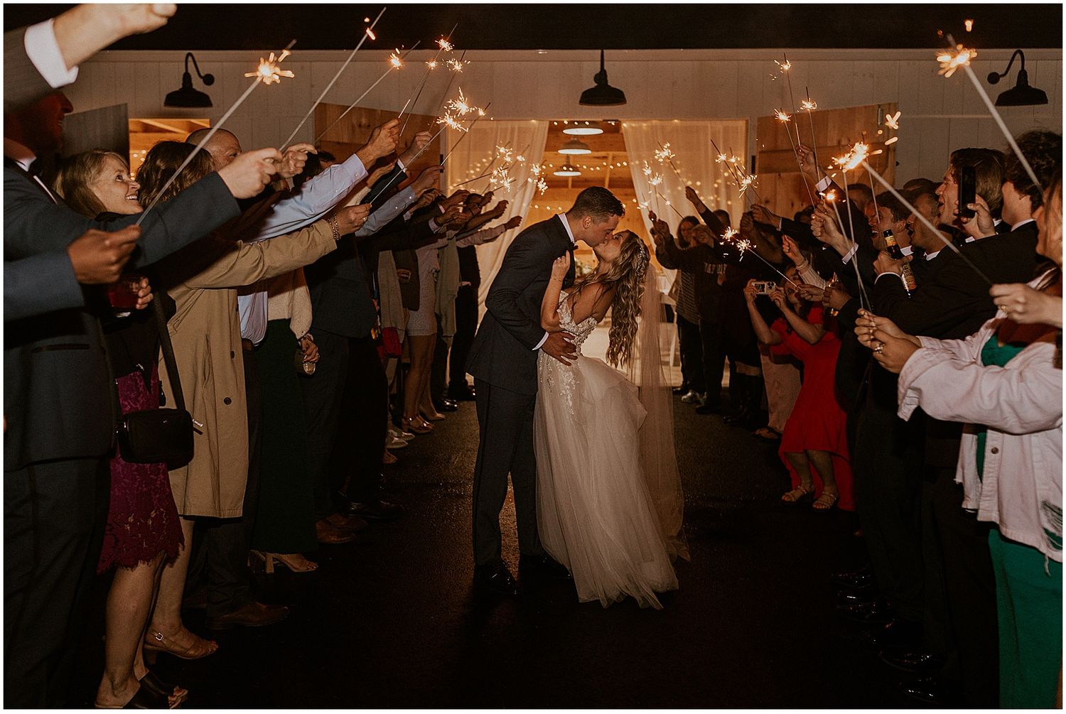 Sparkler exit at NH backyard wedding Robin Easler Photography