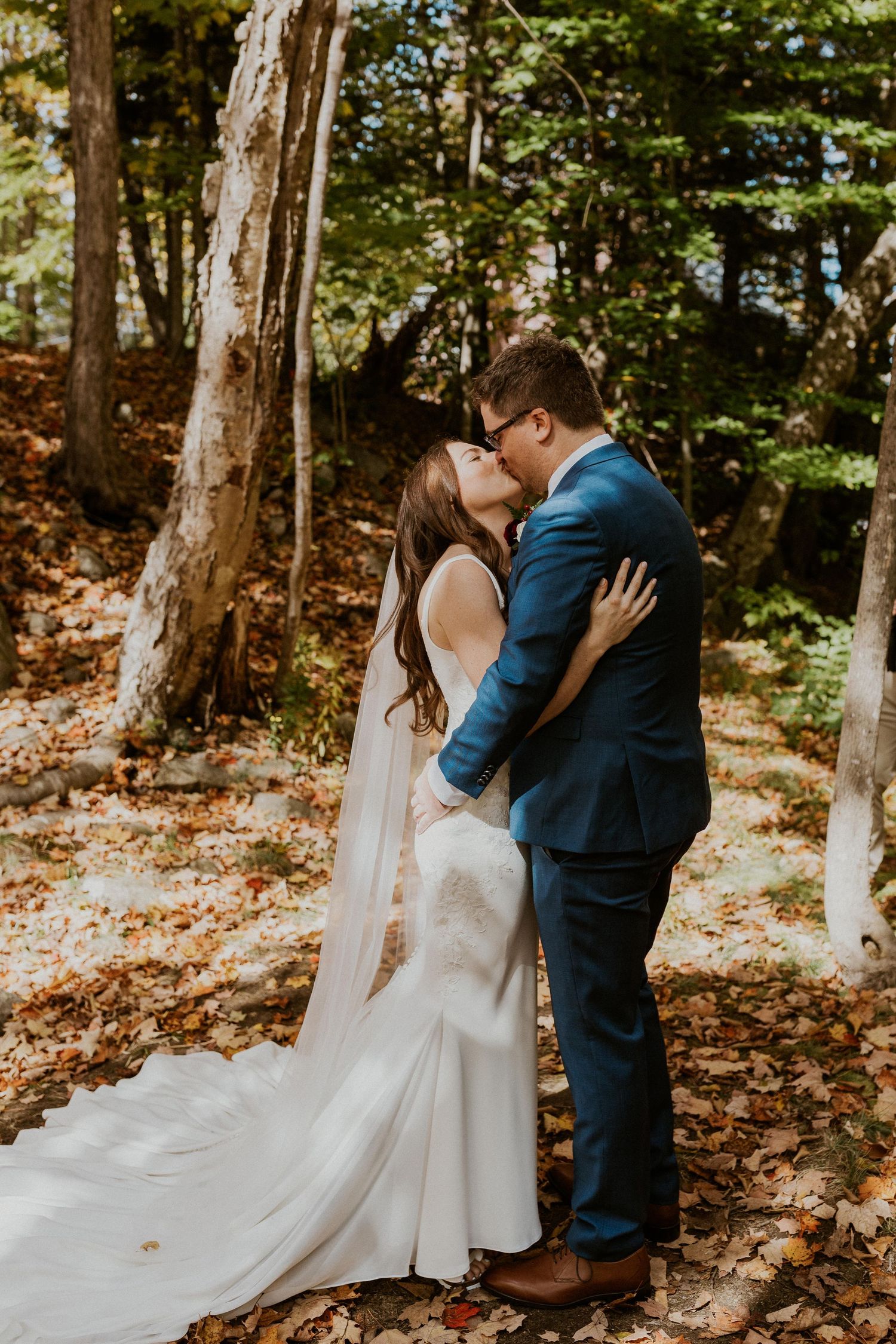 Briana reading her private vows to Daniel along the Pemi River in Woodstock New Hampshire.