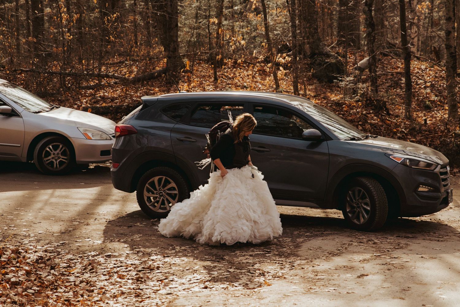 Jackie Borsonski arriving to the mountain for her elopement