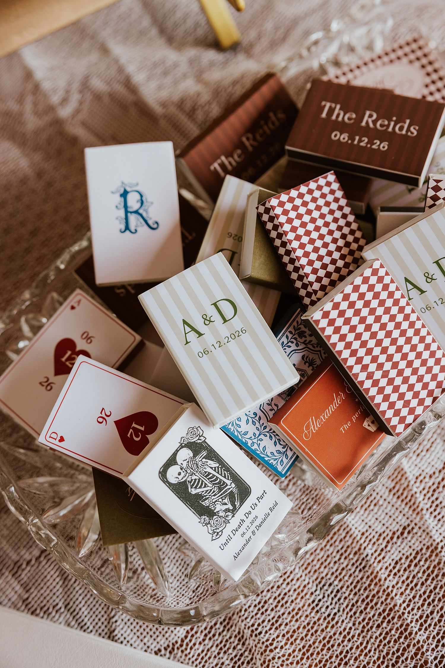 Vintage-inspired matchbox wedding favor for a New Hampshire wedding