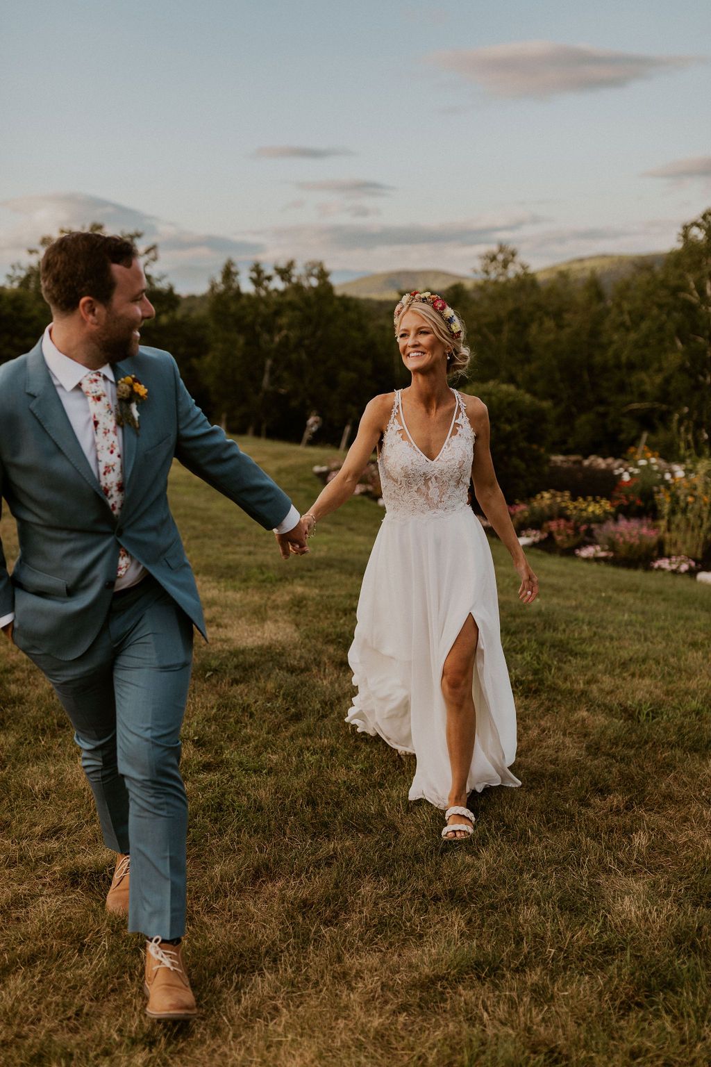 Sunset bride and groom portraits Lakes Region NH wedding
