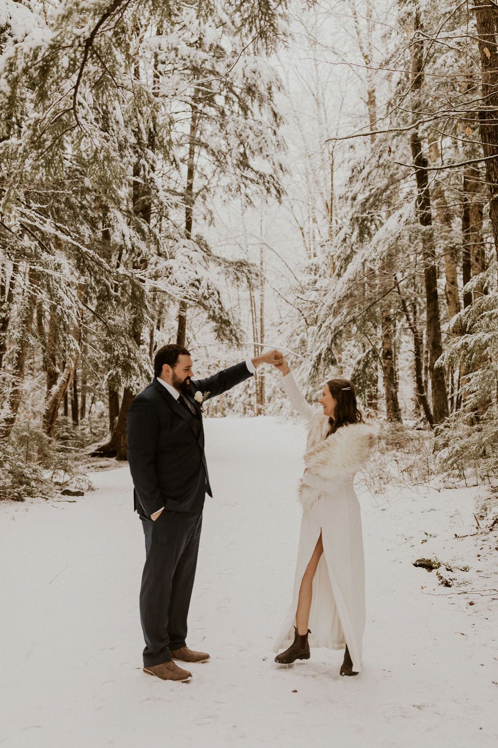 Snowy winter elopement photos