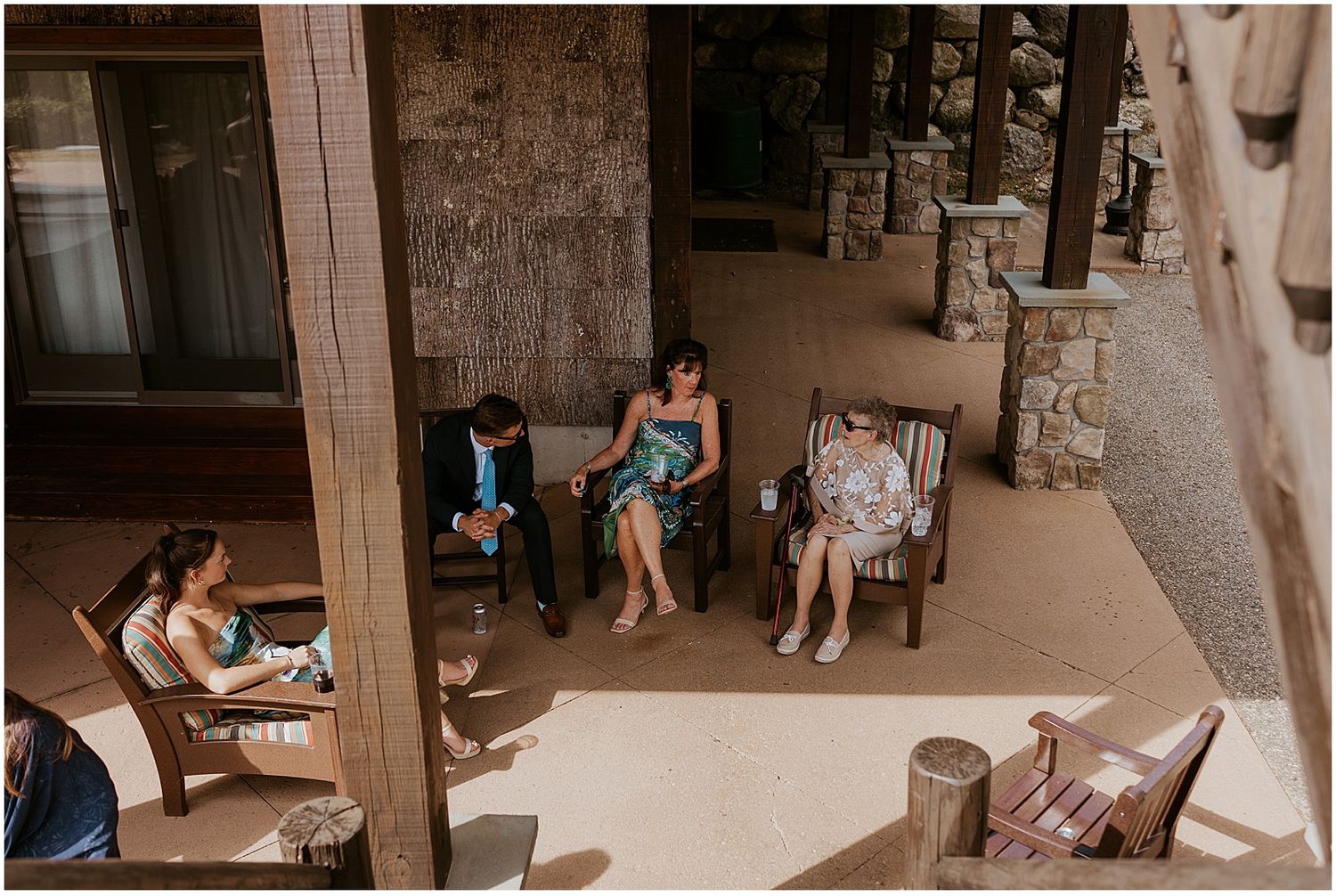 Guests at cocktail hour at a VRBO wedding in Maine