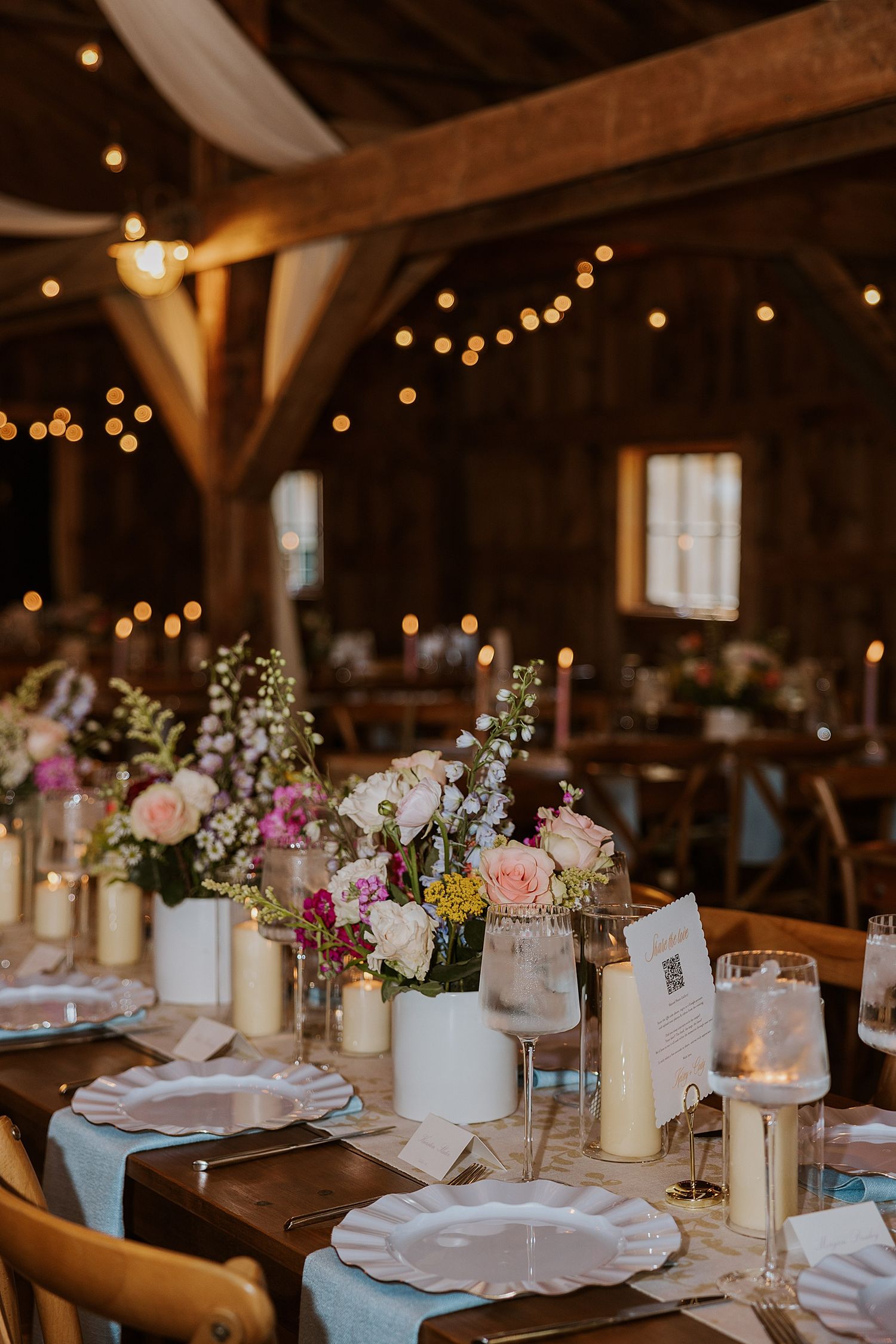 Wedding reception decor at Longlook Farm NH