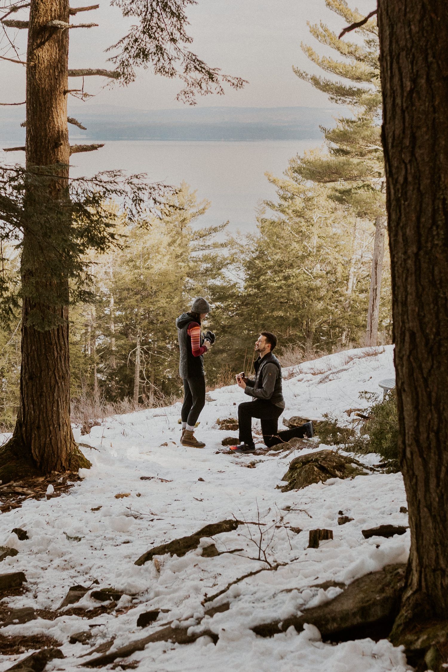 Ivan proposing to his girlfriend Kirsten on the Lockes Hill Trail in Gilford NH.