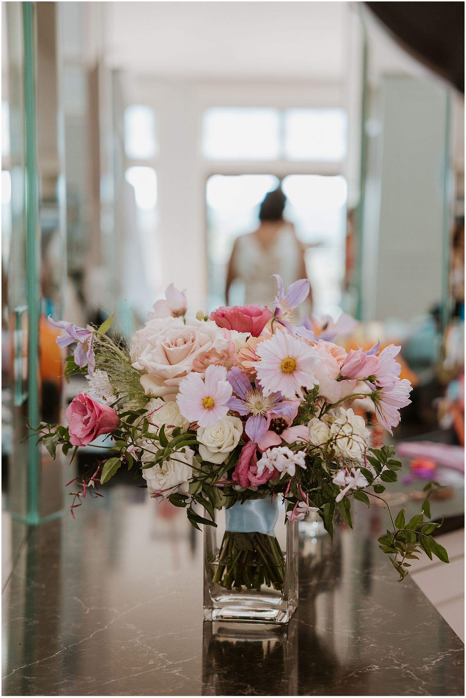 Pink and purple wildflower bridal bouquet for NH wedding