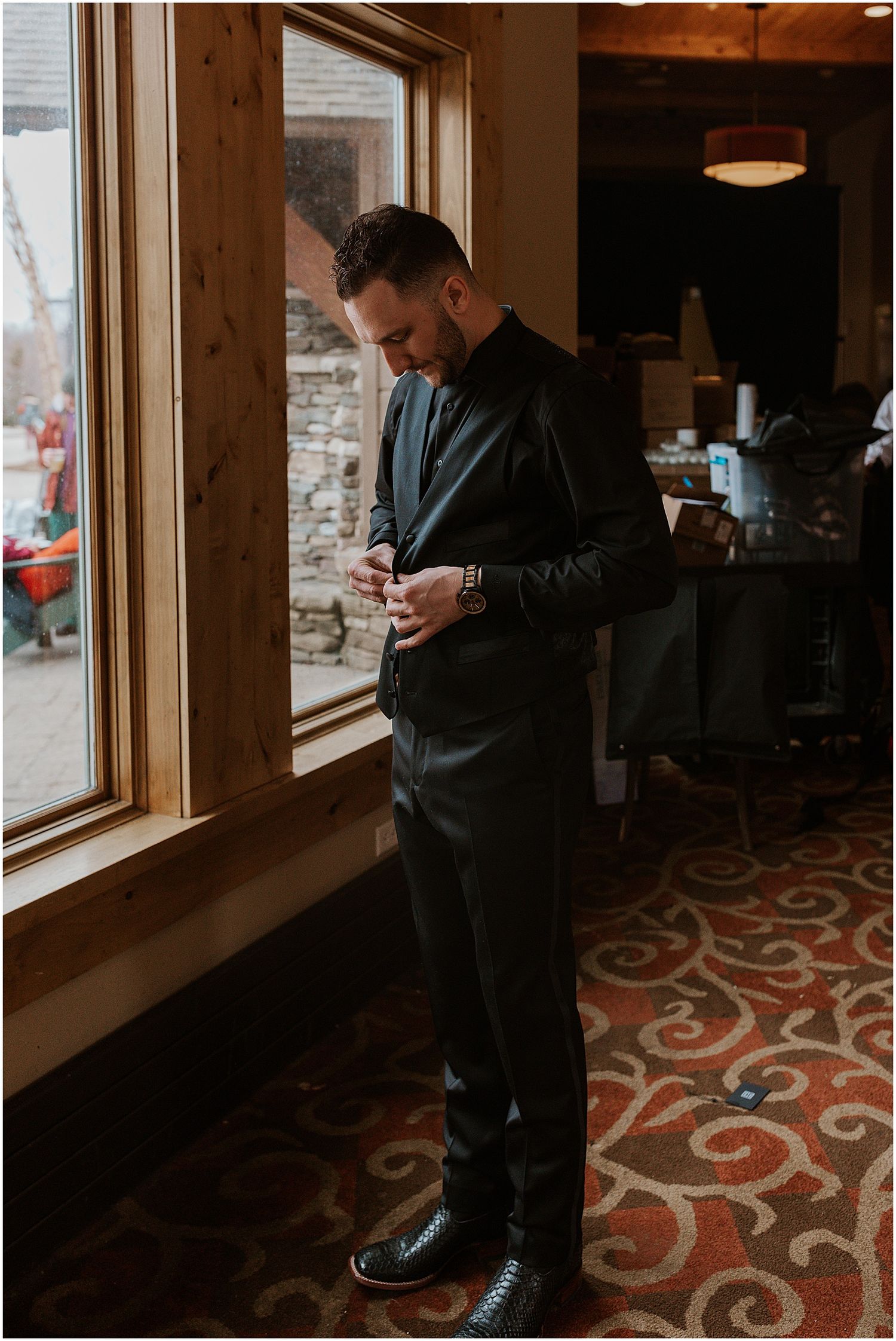 Groom getting ready for Stowe VT wedding