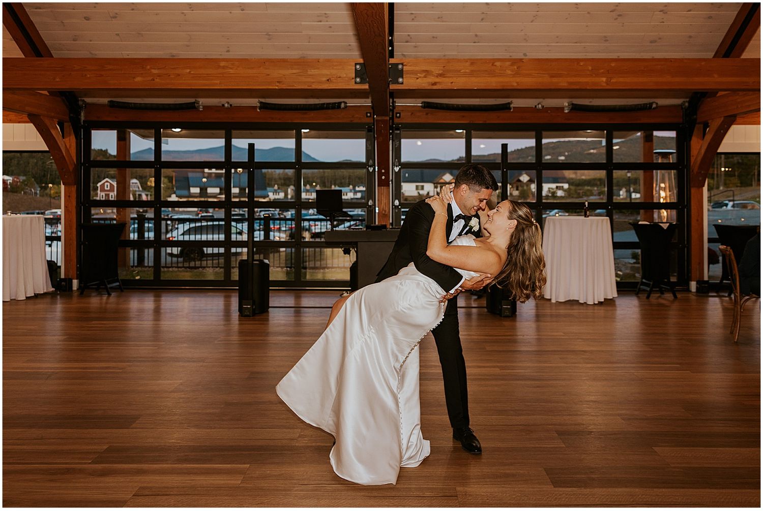 Bride and groom first dance at their White Mountain wedding venue Owl's Nest