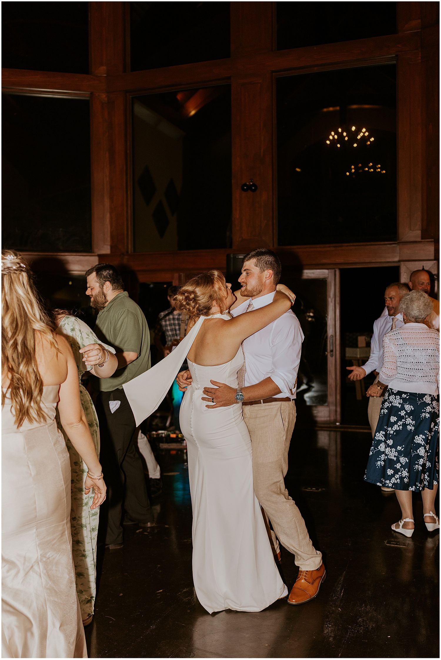 Bride and groom dancing at their Maine wedding reception