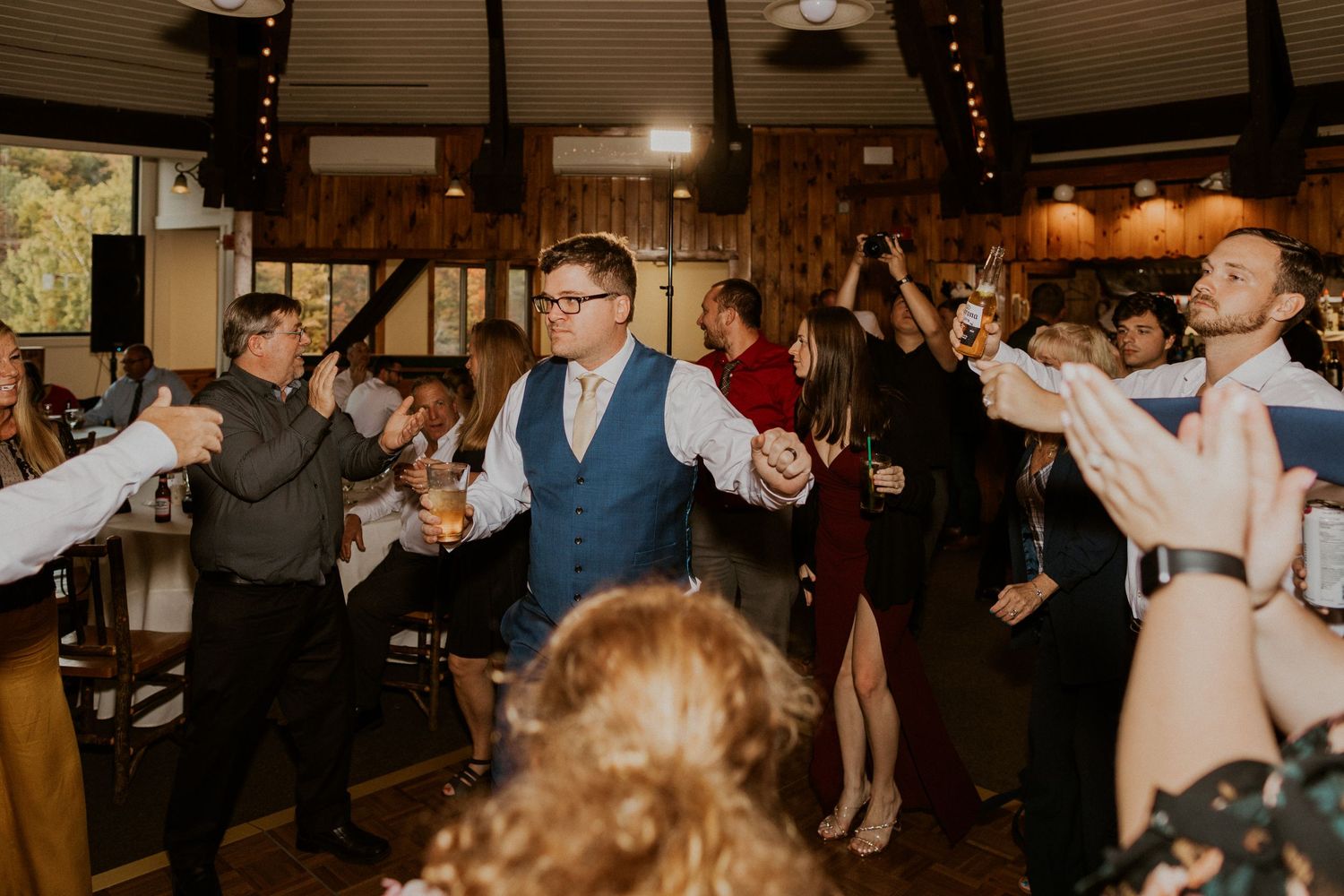 Wedding reception in the Octagon Lodge at Loon Mountain.
