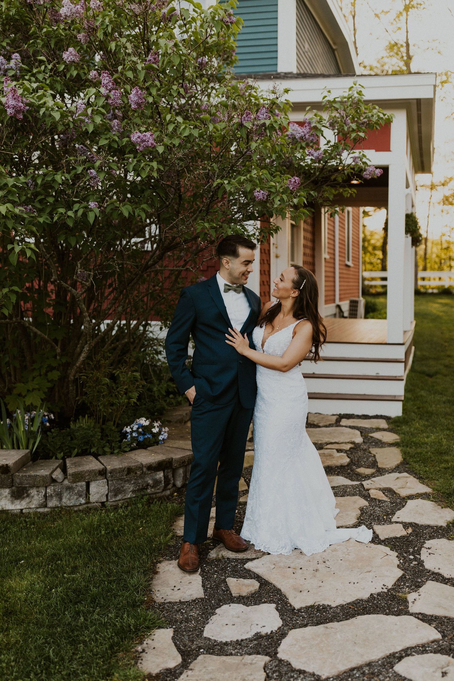 Chrissy and Mike during golden hour portraits at the Arabella Estate in Buxton Maine.